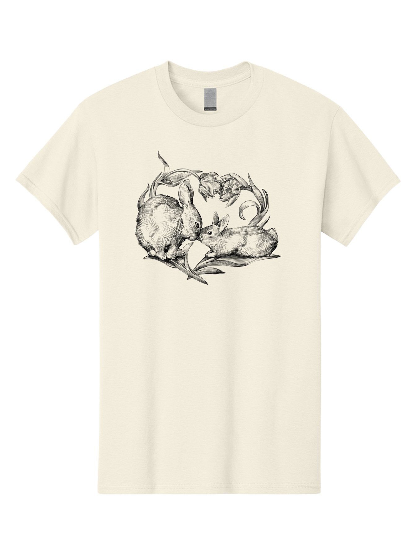 Rabbits Men'S Graphic Tee, 100% Cotton, Comfortable Casual Summer Wear, Machine Washable, Two Rabbits, Tender Moment, Cute Animals, Nuzzling, Floral Motif, Whimsical Design, Vintage Style, Gentle Interaction, Spring Theme Aac272 10
