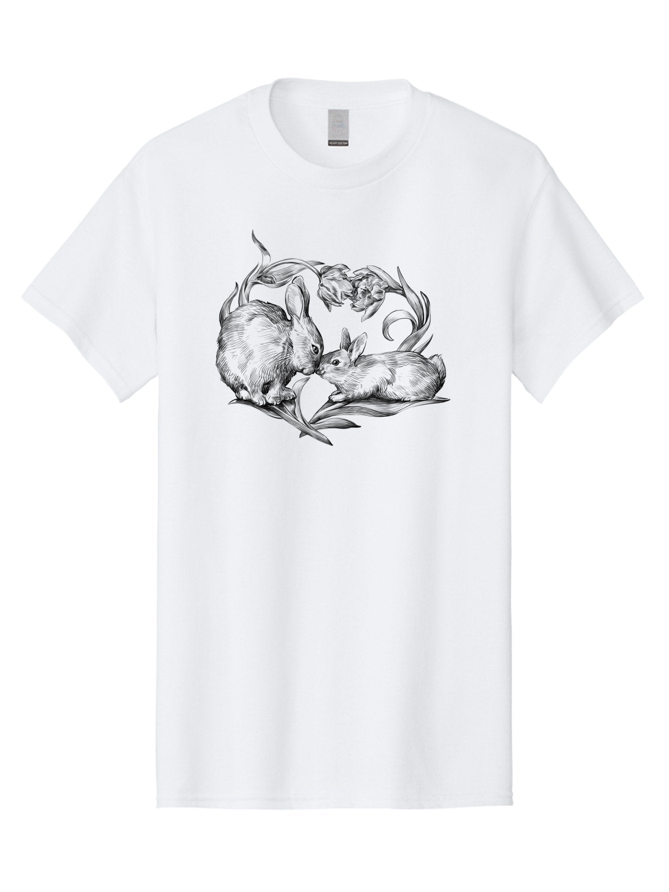 Rabbits Men'S Graphic Tee, 100% Cotton, Comfortable Casual Summer Wear, Machine Washable, Two Rabbits, Tender Moment, Cute Animals, Nuzzling, Floral Motif, Whimsical Design, Vintage Style, Gentle Interaction, Spring Theme Aac272 14