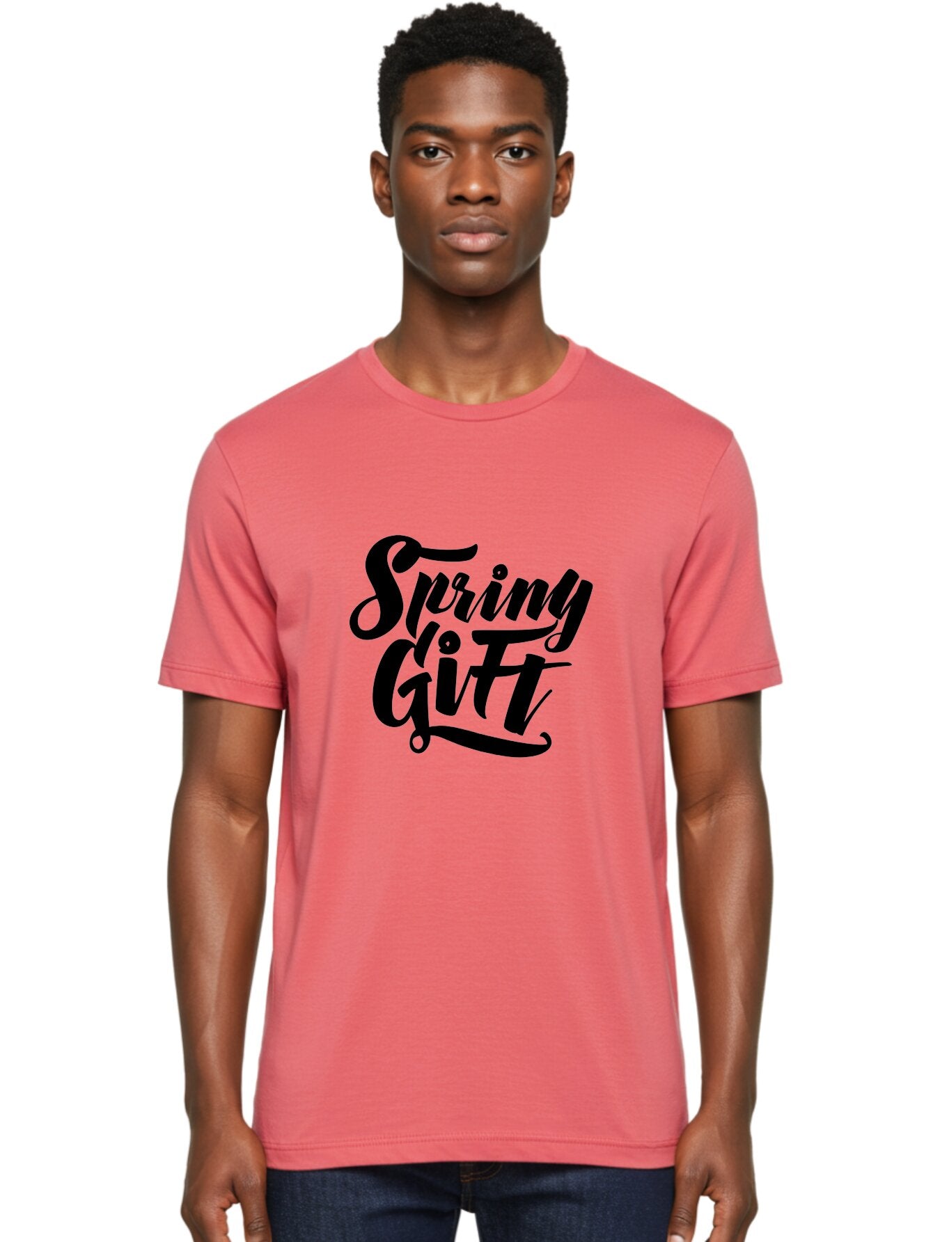 Spring-Gift Men'S Graphic Tee, 100% Cotton, Comfortable Casual Summer Wear, Machine Washable, Spring Gift, Spring Season, Gift Ideas, Spring Inspiration, Calligraphy Text, Stylized Font, Elegant Design, Seasonal Greetings, Spring Vibes Aac275 25