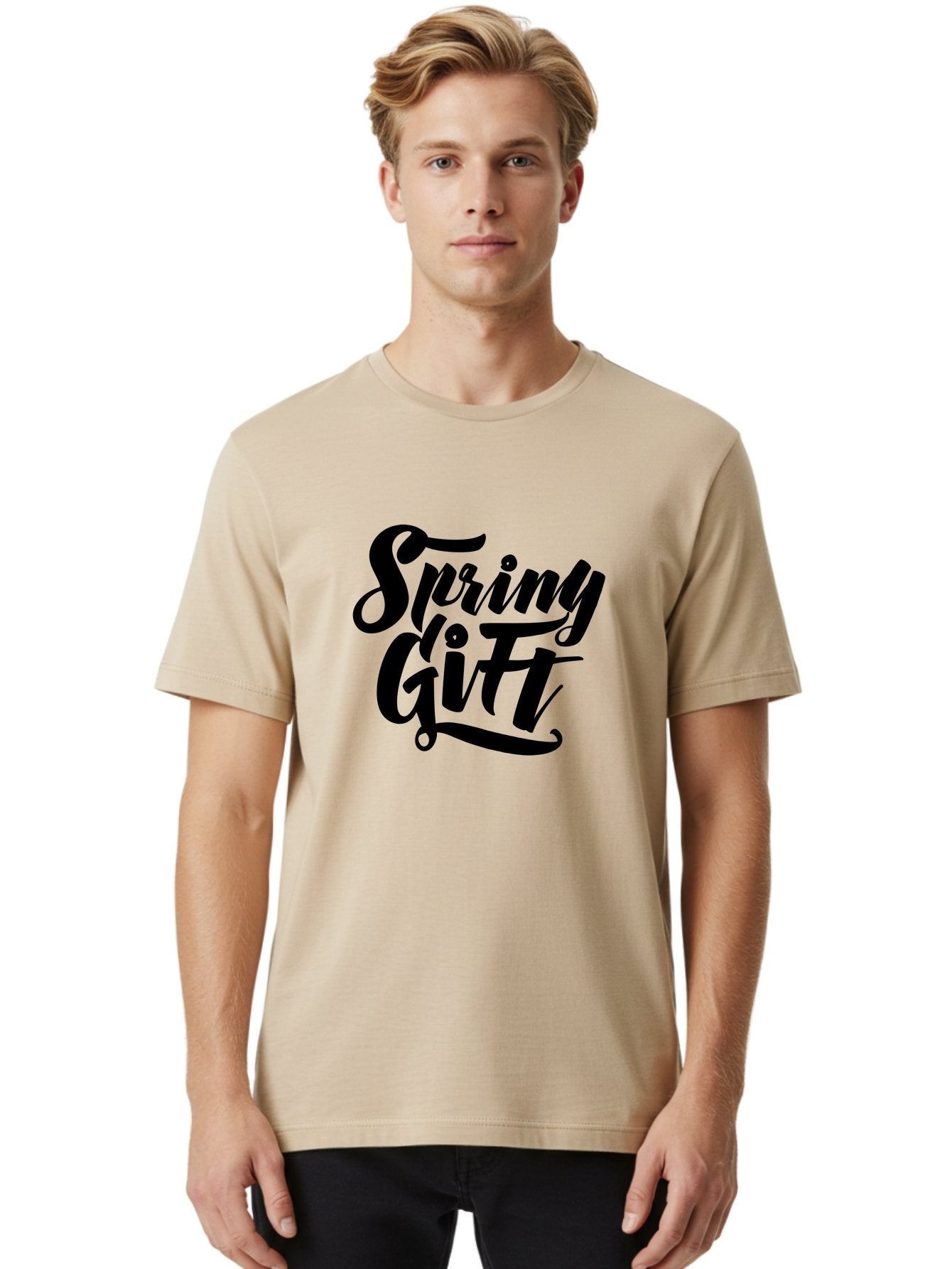 Spring-Gift Men'S Graphic Tee, 100% Cotton, Comfortable Casual Summer Wear, Machine Washable, Spring Gift, Spring Season, Gift Ideas, Spring Inspiration, Calligraphy Text, Stylized Font, Elegant Design, Seasonal Greetings, Spring Vibes Aac275 30