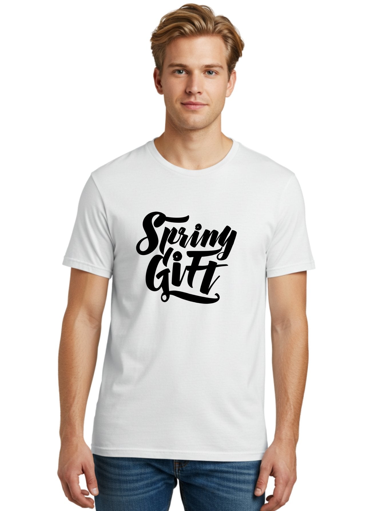 Spring-Gift Men'S Graphic Tee, 100% Cotton, Comfortable Casual Summer Wear, Machine Washable, Spring Gift, Spring Season, Gift Ideas, Spring Inspiration, Calligraphy Text, Stylized Font, Elegant Design, Seasonal Greetings, Spring Vibes Aac275 27