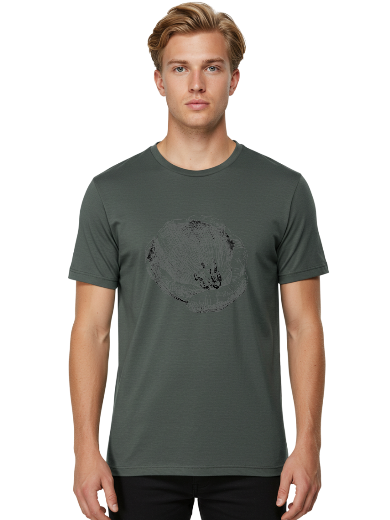 Tulip-1 Men'S Graphic Tee, 100% Cotton, Comfortable Casual Summer Wear, Machine Washable, Tulip Flower, Floral Illustration, Botanical Art, Hand-Drawn Design, Elegant Petals, Delicate Lines, Artistic Expression, Flower Drawing Aac276 22