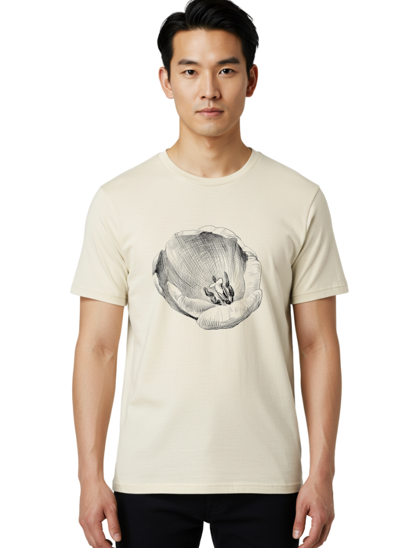 Tulip-1 Men'S Graphic Tee, 100% Cotton, Comfortable Casual Summer Wear, Machine Washable, Tulip Flower, Floral Illustration, Botanical Art, Hand-Drawn Design, Elegant Petals, Delicate Lines, Artistic Expression, Flower Drawing Aac276 10
