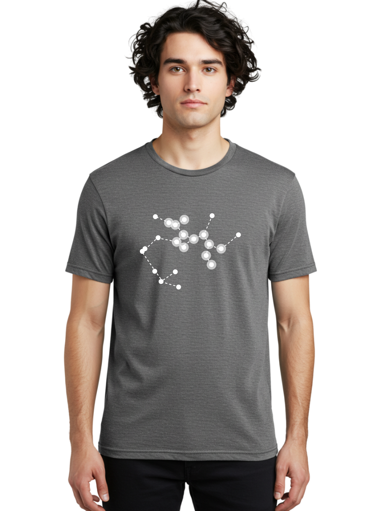 Cancer-Constellation Men'S Graphic Tee, 100% Cotton, Comfortable Casual Summer Wear, Machine Washable, Constellation Of Stars, Starry Night Sky, White Dots Connected By Dashed Lines, Astronomical Pattern, Simple Graphics, Minimalist Design, Aac279 20
