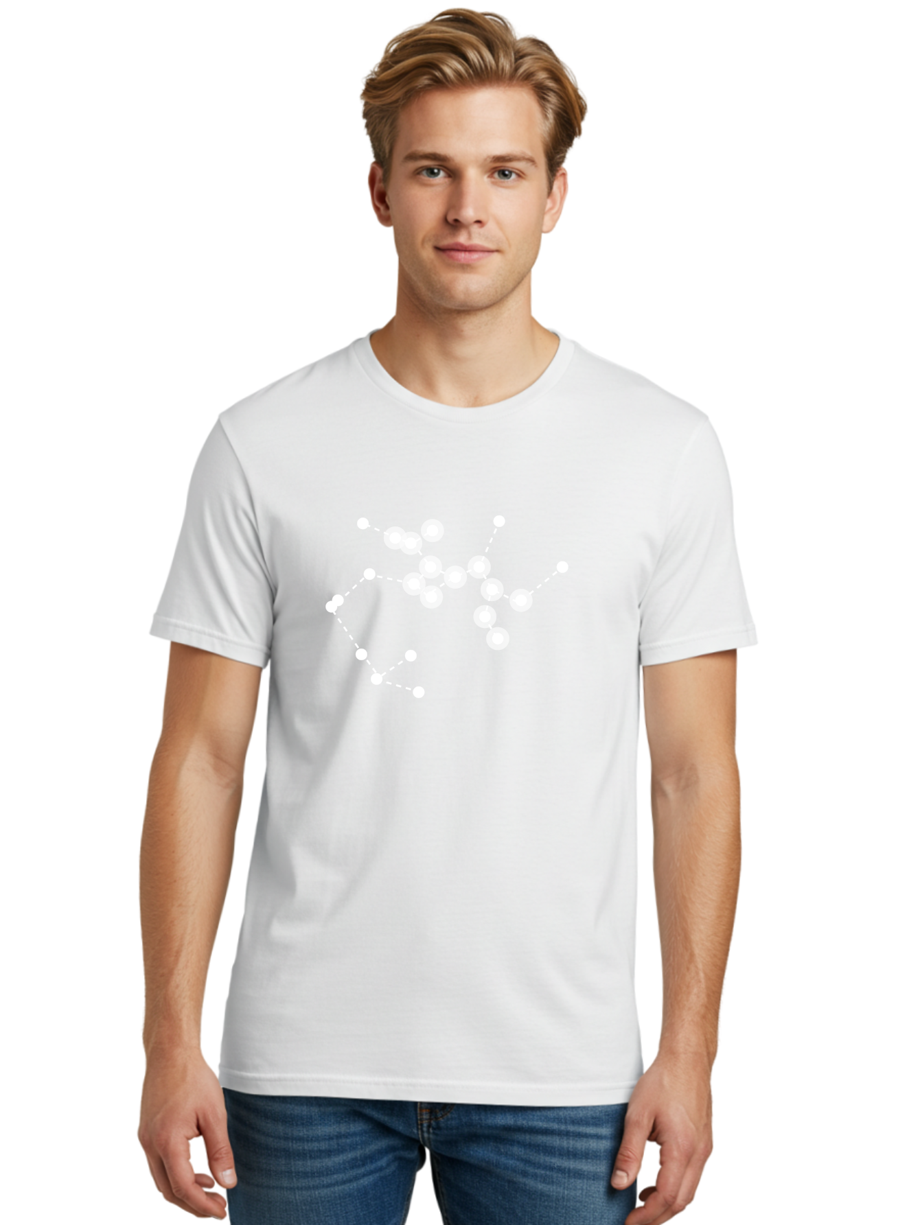 Cancer-Constellation Men'S Graphic Tee, 100% Cotton, Comfortable Casual Summer Wear, Machine Washable, Constellation Of Stars, Starry Night Sky, White Dots Connected By Dashed Lines, Astronomical Pattern, Simple Graphics, Minimalist Design, Aac279 28
