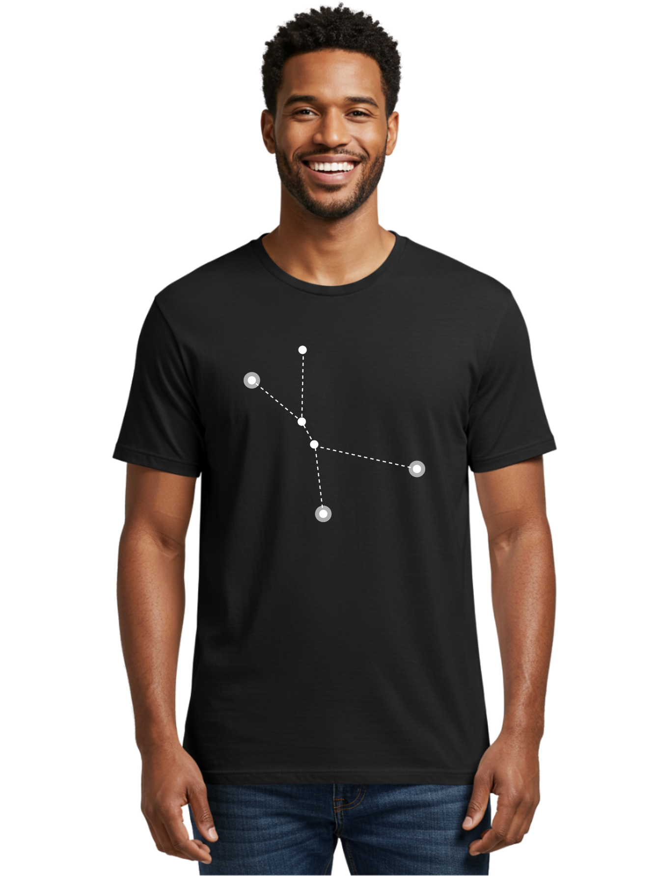 Constellation-2 Men'S Graphic Tee, 100% Cotton, Comfortable Casual Summer Wear, Machine Washable, Constellation Pattern, Five-Pointed Star, Dotted Lines, White Dots, Glowing Effect, Minimalist Design, Simple Graphics, Abstract Representation, Aac281 4