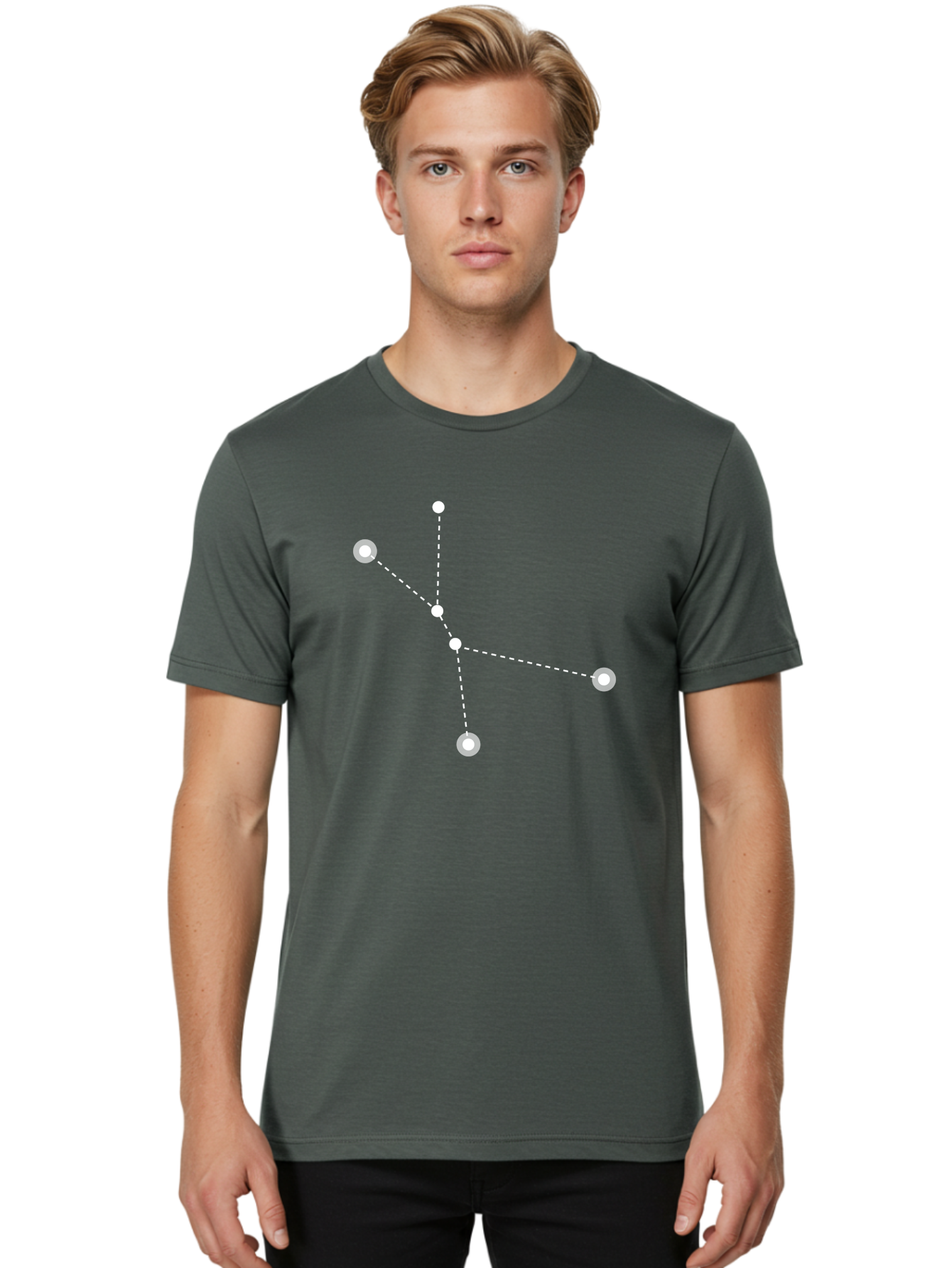 Constellation-2 Men'S Graphic Tee, 100% Cotton, Comfortable Casual Summer Wear, Machine Washable, Constellation Pattern, Five-Pointed Star, Dotted Lines, White Dots, Glowing Effect, Minimalist Design, Simple Graphics, Abstract Representation, Aac281 28