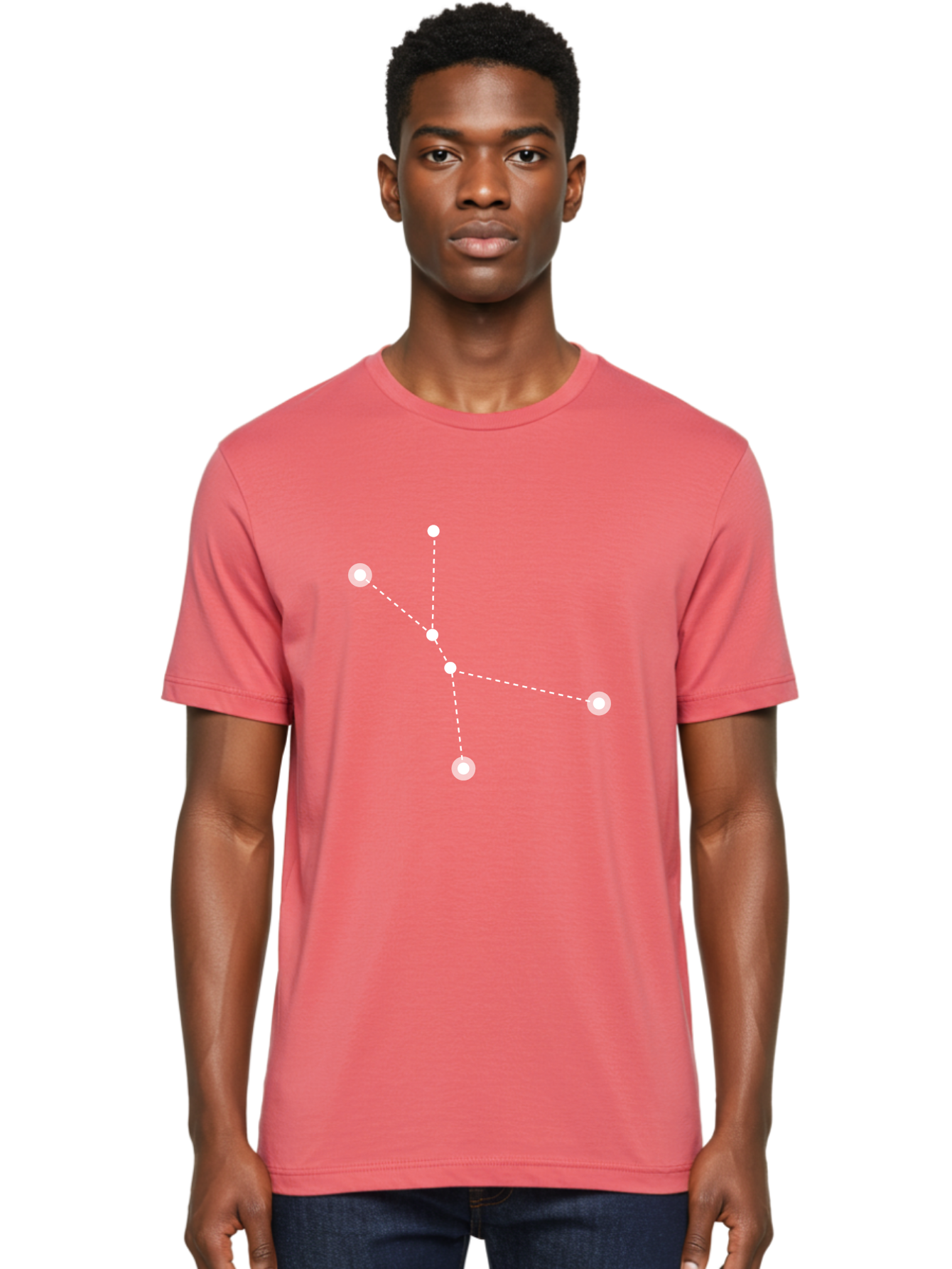 Constellation-2 Men'S Graphic Tee, 100% Cotton, Comfortable Casual Summer Wear, Machine Washable, Constellation Pattern, Five-Pointed Star, Dotted Lines, White Dots, Glowing Effect, Minimalist Design, Simple Graphics, Abstract Representation, Aac281
