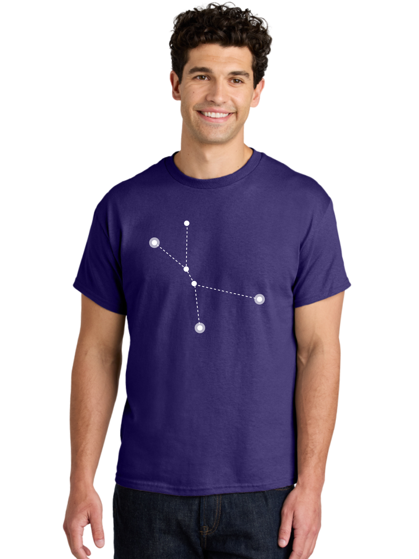 Constellation-2 Men'S Graphic Tee, 100% Cotton, Comfortable Casual Summer Wear, Machine Washable, Constellation Pattern, Five-Pointed Star, Dotted Lines, White Dots, Glowing Effect, Minimalist Design, Simple Graphics, Abstract Representation, Aac281 16