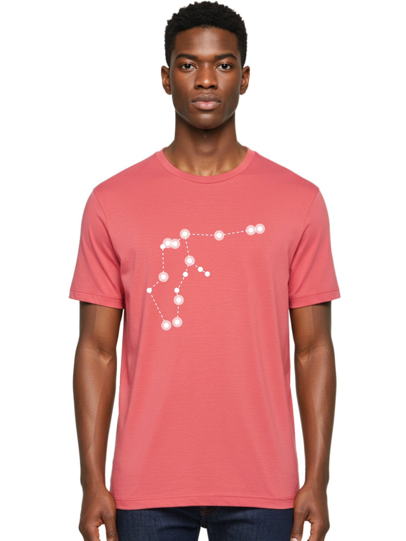 Constellation Men'S Graphic Tee, 100% Cotton, Comfortable Casual Summer Wear, Machine Washable, Stars Connected By Dotted Lines, Glowing White Dots, Celestial Navigation, Astronomy, Constellations, Starry Night Sky, Nighttime, Aac289 18