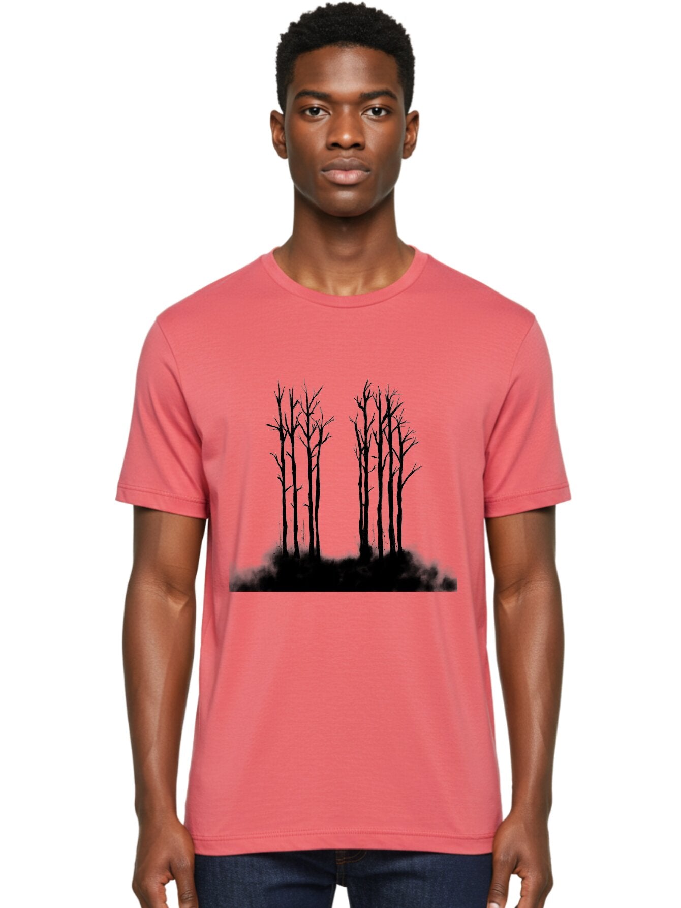Bare-Trees-1 Men'S Graphic Tee, 100% Cotton, Comfortable Casual Summer Wear, Machine Washable, Bare Trees, Silhouette Art, Black Trees, Leafless Branches, Minimalist Design, Eerie Atmosphere, Dramatic Shadows Aac292 26