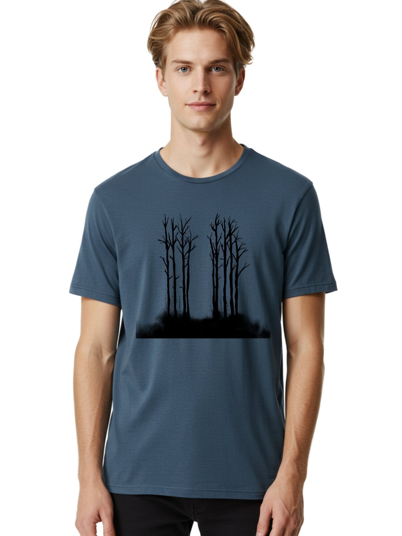 Bare-Trees-1 Men'S Graphic Tee, 100% Cotton, Comfortable Casual Summer Wear, Machine Washable, Bare Trees, Silhouette Art, Black Trees, Leafless Branches, Minimalist Design, Eerie Atmosphere, Dramatic Shadows Aac292 22