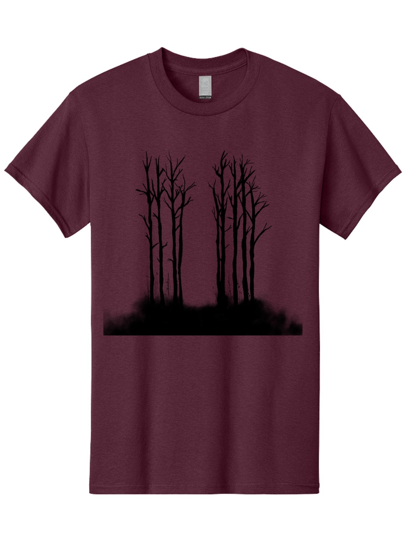 Bare-Trees-1 Men'S Graphic Tee, 100% Cotton, Comfortable Casual Summer Wear, Machine Washable, Bare Trees, Silhouette Art, Black Trees, Leafless Branches, Minimalist Design, Eerie Atmosphere, Dramatic Shadows Aac292