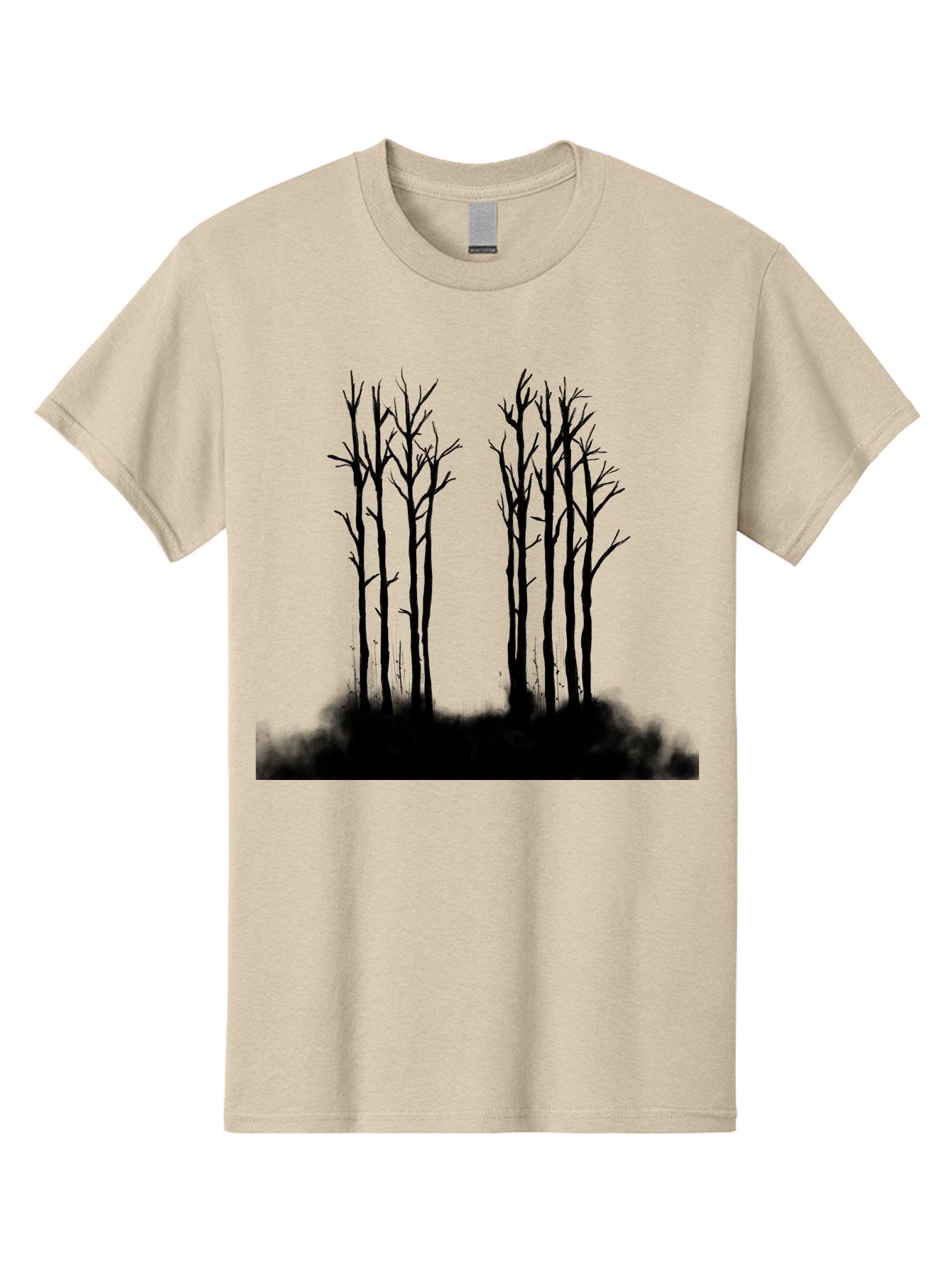 Bare-Trees-1 Men'S Graphic Tee, 100% Cotton, Comfortable Casual Summer Wear, Machine Washable, Bare Trees, Silhouette Art, Black Trees, Leafless Branches, Minimalist Design, Eerie Atmosphere, Dramatic Shadows Aac292 11