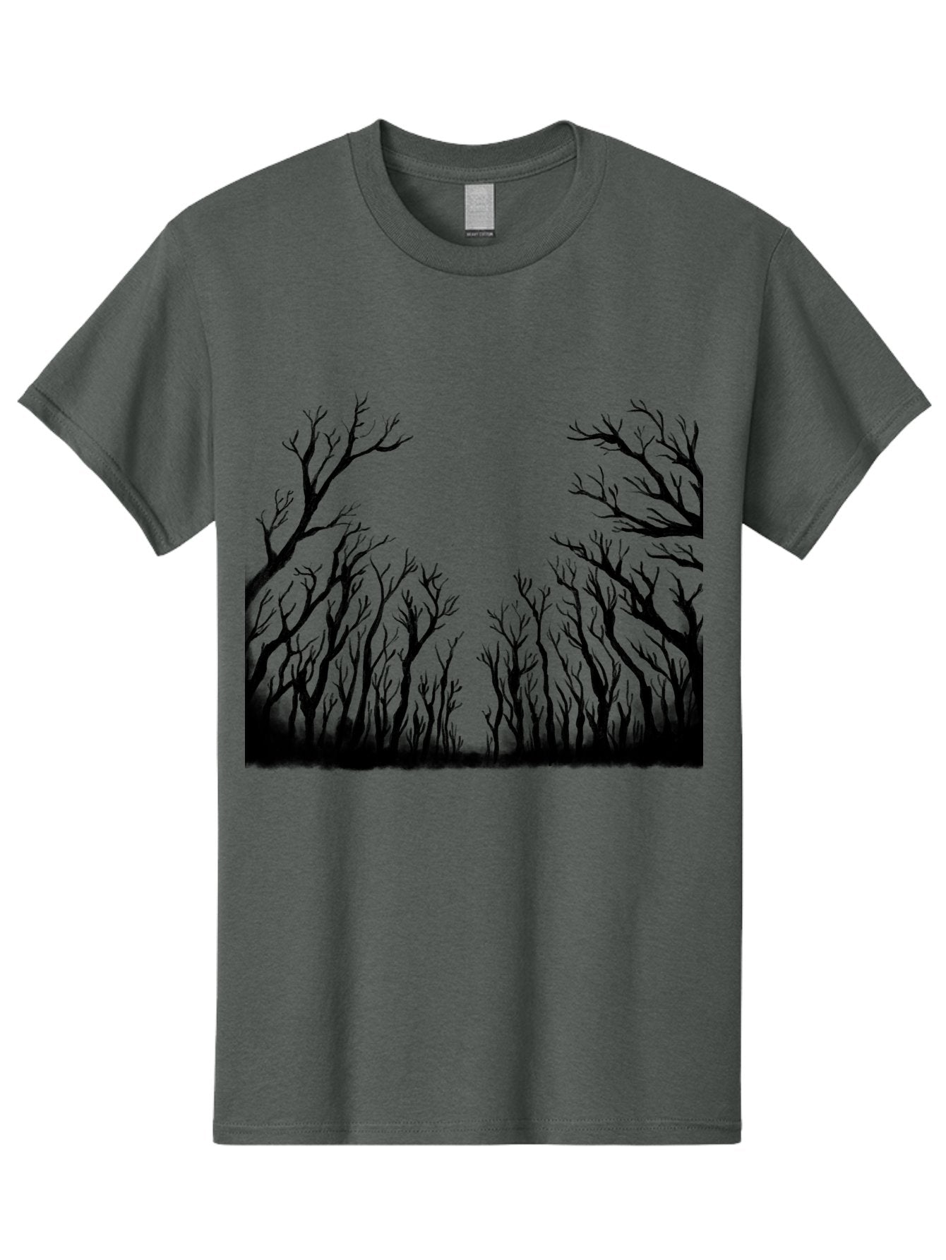 Bare-Trees Men'S Graphic Tee, 100% Cotton, Comfortable Casual Summer Wear, Machine Washable, Bare Trees, Black Silhouettes, Forest Landscape, Autumn Or Winter Scene, Dramatic Atmosphere, Mysterious Ambiance, Eerie Forest, Stark Beauty, Aac293 8