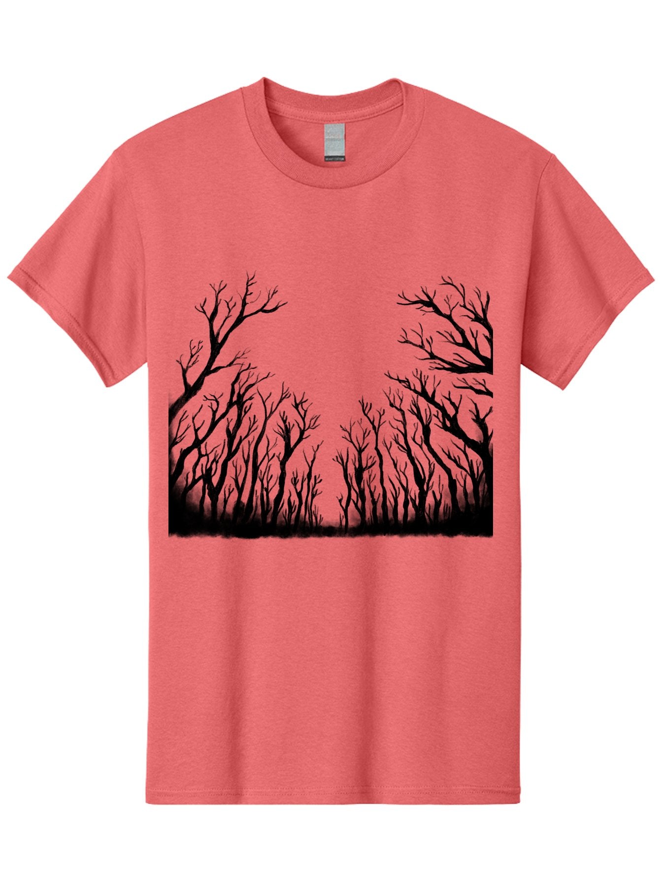 Bare-Trees Men'S Graphic Tee, 100% Cotton, Comfortable Casual Summer Wear, Machine Washable, Bare Trees, Black Silhouettes, Forest Landscape, Autumn Or Winter Scene, Dramatic Atmosphere, Mysterious Ambiance, Eerie Forest, Stark Beauty, Aac293 15