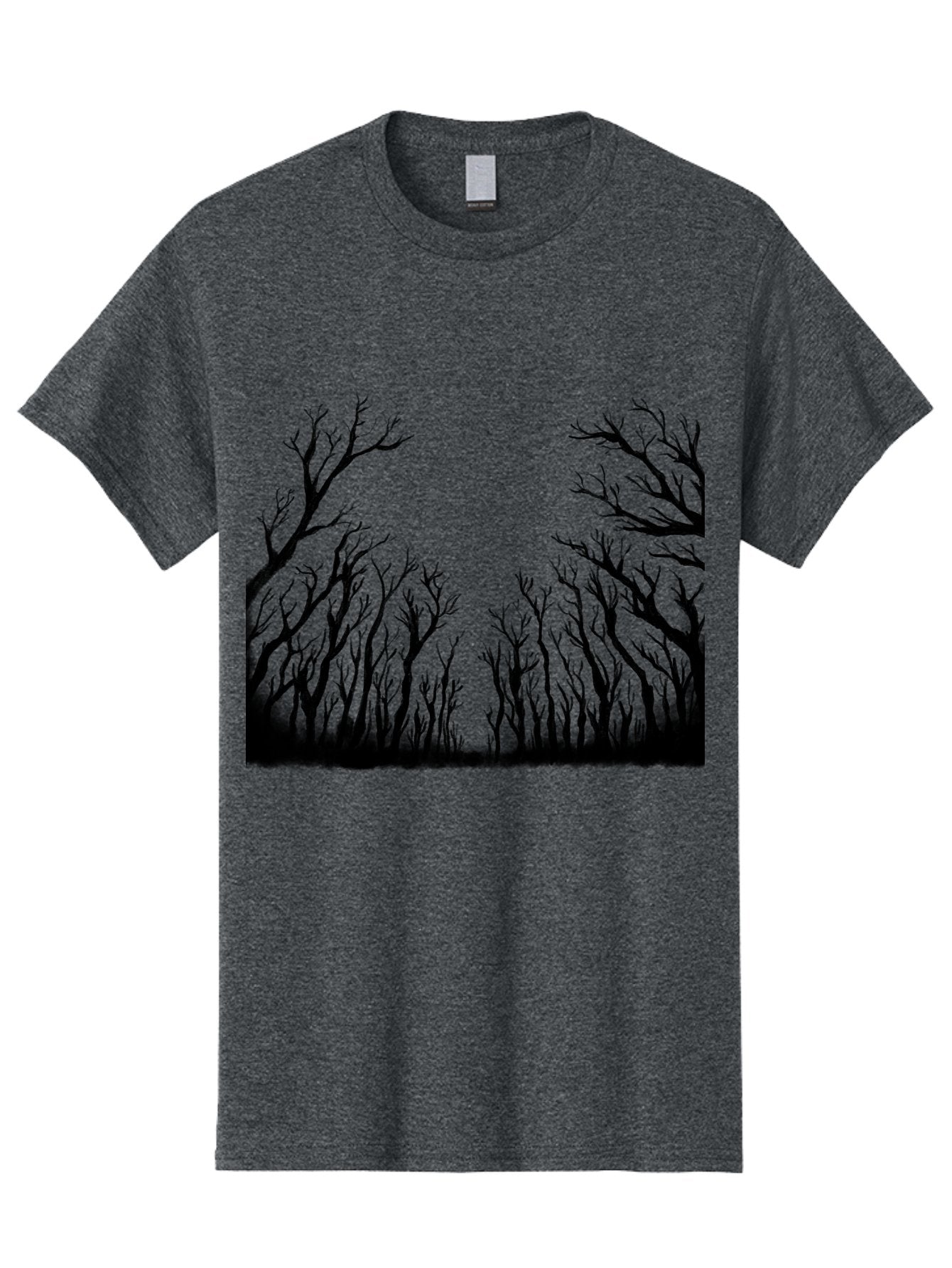 Bare-Trees Men'S Graphic Tee, 100% Cotton, Comfortable Casual Summer Wear, Machine Washable, Bare Trees, Black Silhouettes, Forest Landscape, Autumn Or Winter Scene, Dramatic Atmosphere, Mysterious Ambiance, Eerie Forest, Stark Beauty, Aac293 6