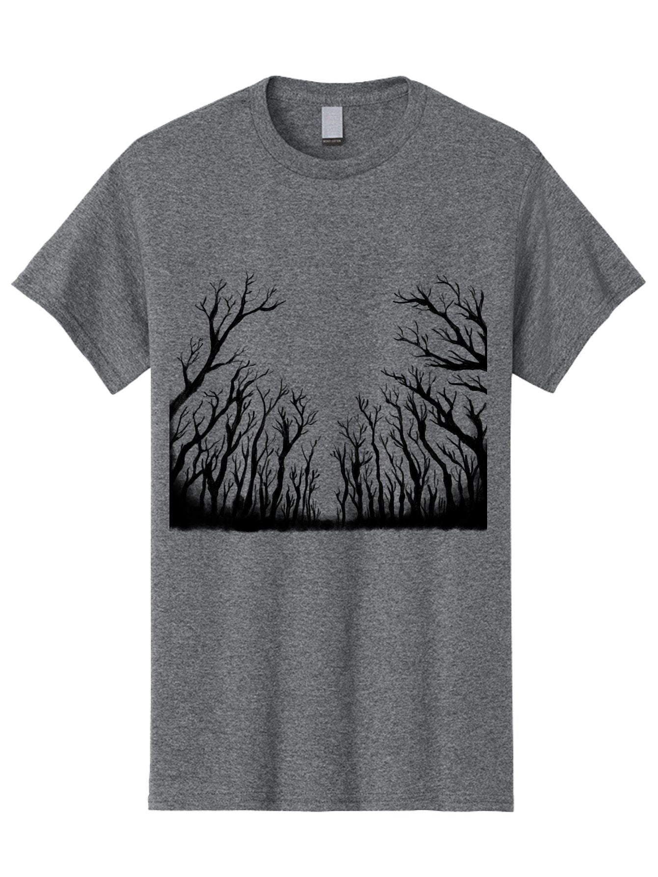 Bare-Trees Men'S Graphic Tee, 100% Cotton, Comfortable Casual Summer Wear, Machine Washable, Bare Trees, Black Silhouettes, Forest Landscape, Autumn Or Winter Scene, Dramatic Atmosphere, Mysterious Ambiance, Eerie Forest, Stark Beauty, Aac293 9
