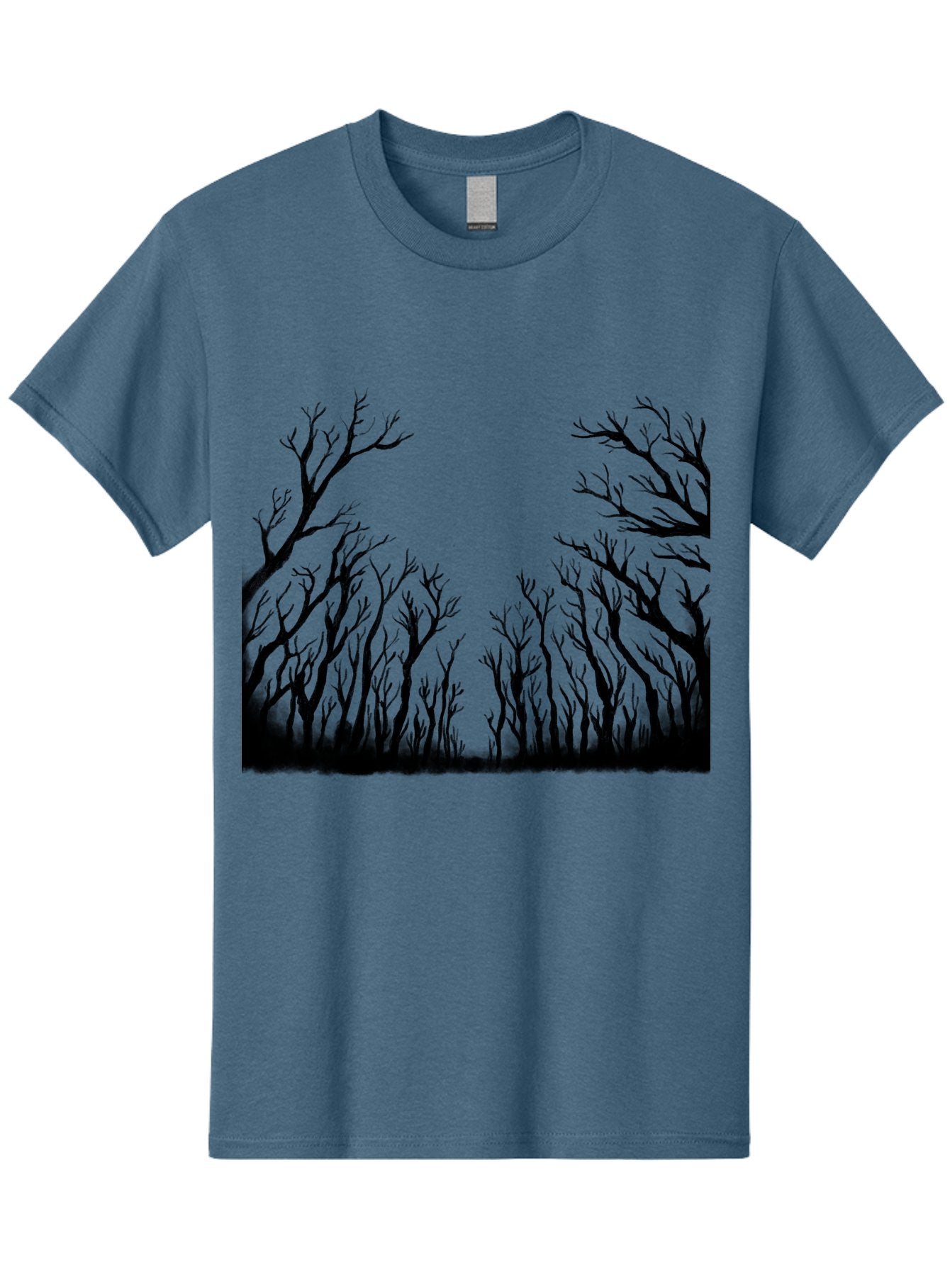 Bare-Trees Men'S Graphic Tee, 100% Cotton, Comfortable Casual Summer Wear, Machine Washable, Bare Trees, Black Silhouettes, Forest Landscape, Autumn Or Winter Scene, Dramatic Atmosphere, Mysterious Ambiance, Eerie Forest, Stark Beauty, Aac293 14