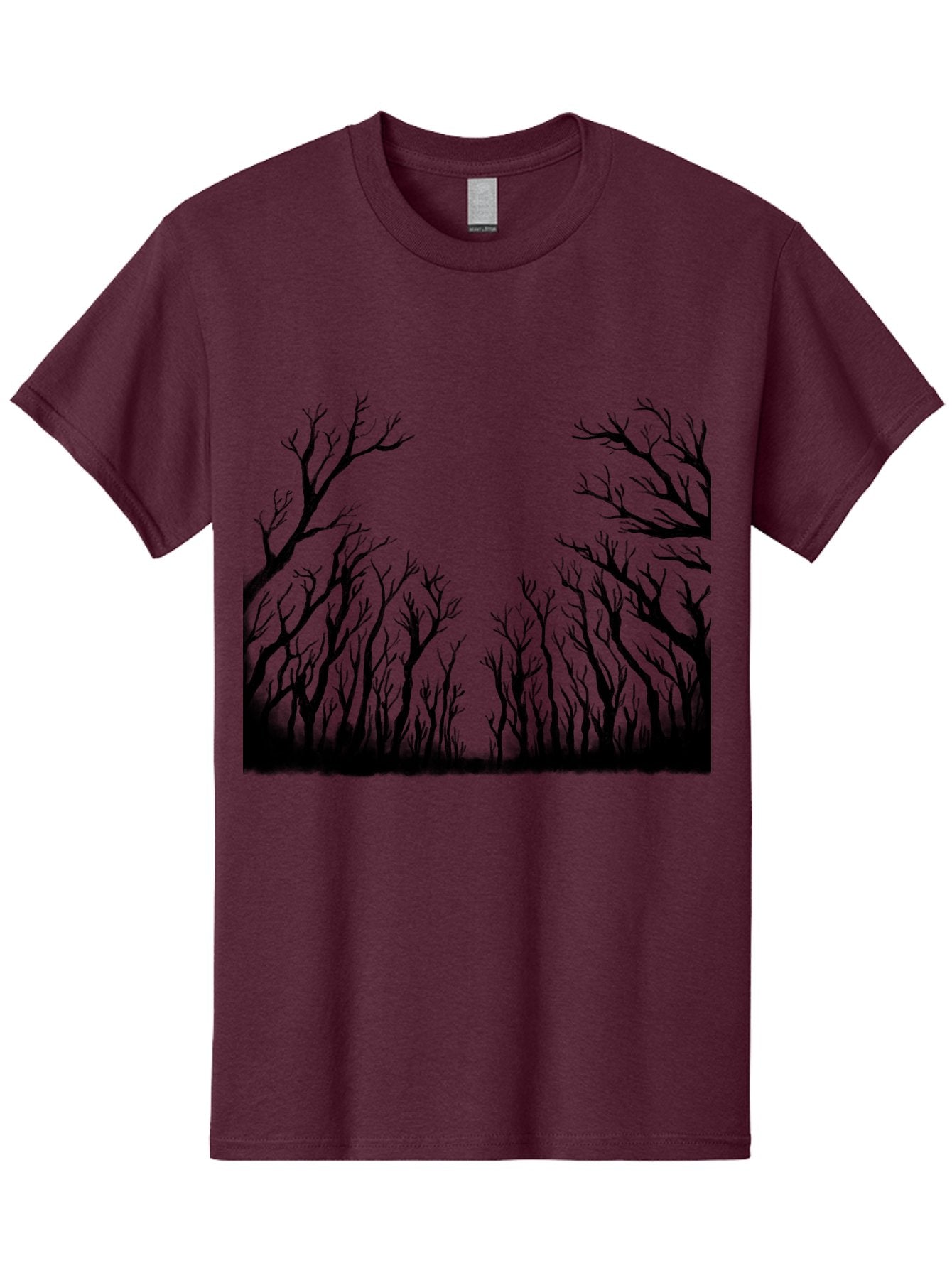 Bare-Trees Men'S Graphic Tee, 100% Cotton, Comfortable Casual Summer Wear, Machine Washable, Bare Trees, Black Silhouettes, Forest Landscape, Autumn Or Winter Scene, Dramatic Atmosphere, Mysterious Ambiance, Eerie Forest, Stark Beauty, Aac293 11