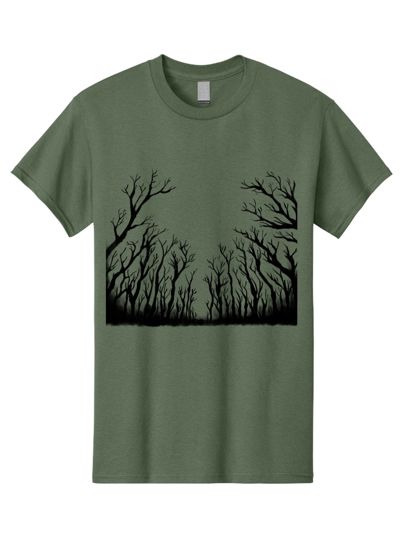 Bare-Trees Men'S Graphic Tee, 100% Cotton, Comfortable Casual Summer Wear, Machine Washable, Bare Trees, Black Silhouettes, Forest Landscape, Autumn Or Winter Scene, Dramatic Atmosphere, Mysterious Ambiance, Eerie Forest, Stark Beauty, Aac293 12