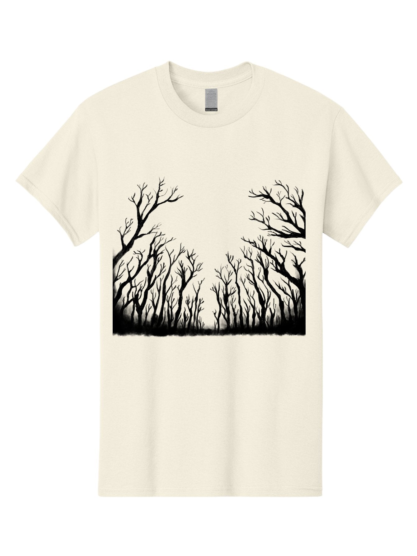 Bare-Trees Men'S Graphic Tee, 100% Cotton, Comfortable Casual Summer Wear, Machine Washable, Bare Trees, Black Silhouettes, Forest Landscape, Autumn Or Winter Scene, Dramatic Atmosphere, Mysterious Ambiance, Eerie Forest, Stark Beauty, Aac293 3