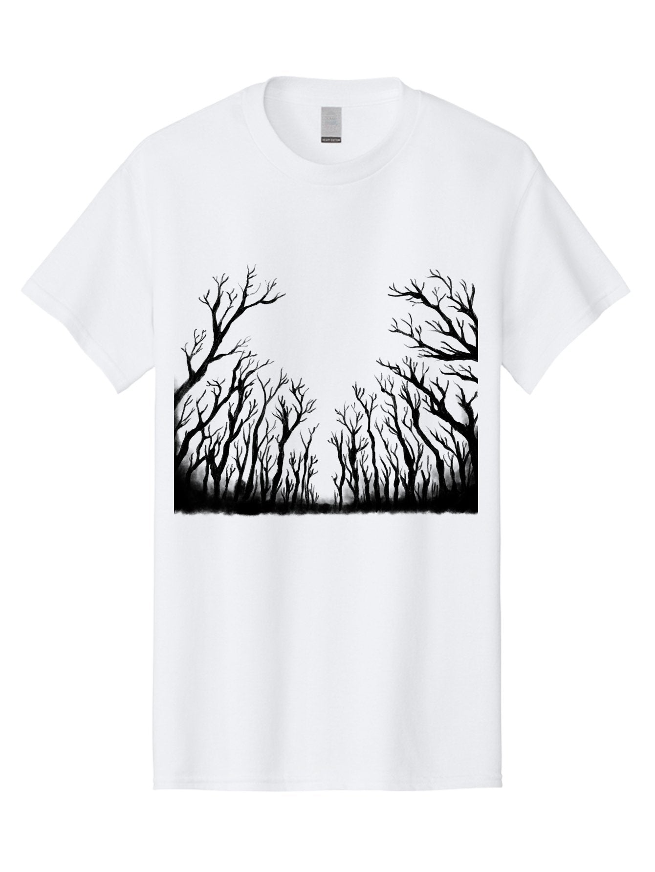Bare-Trees Men'S Graphic Tee, 100% Cotton, Comfortable Casual Summer Wear, Machine Washable, Bare Trees, Black Silhouettes, Forest Landscape, Autumn Or Winter Scene, Dramatic Atmosphere, Mysterious Ambiance, Eerie Forest, Stark Beauty, Aac293 4