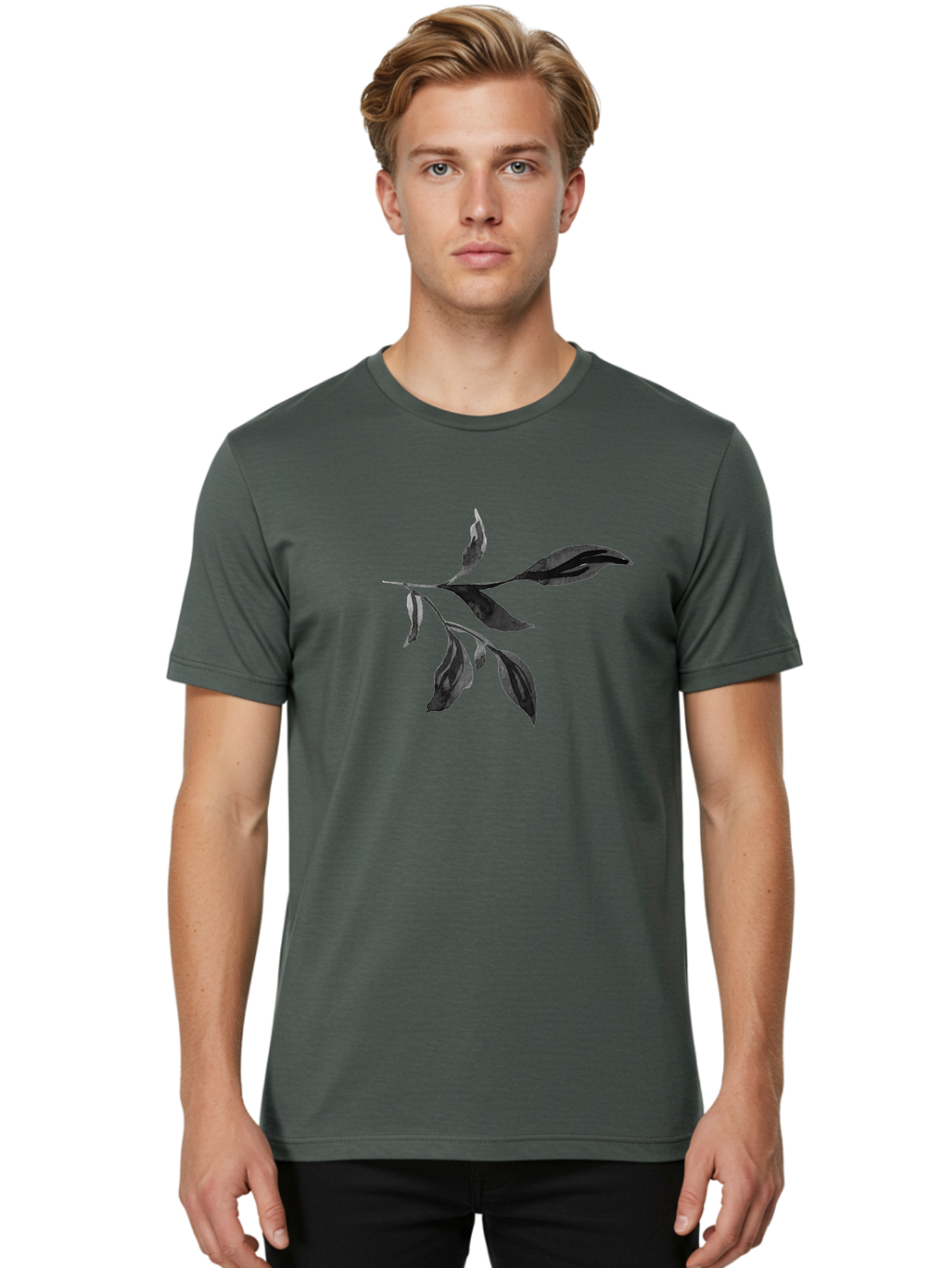 Black-Leaves Men'S Graphic Tee, 100% Cotton, Comfortable Casual Summer Wear, Machine Washable, Black Leaves, Foliage, Botanical Illustration, Leafy Branch, Dark Foliage, Minimalist Design, Simple Graphics, Nature-Inspired Art, Leaf Arrangement Aac294 16