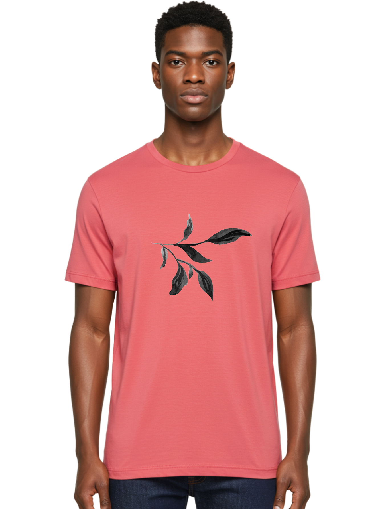 Black-Leaves Men'S Graphic Tee, 100% Cotton, Comfortable Casual Summer Wear, Machine Washable, Black Leaves, Foliage, Botanical Illustration, Leafy Branch, Dark Foliage, Minimalist Design, Simple Graphics, Nature-Inspired Art, Leaf Arrangement Aac294 4