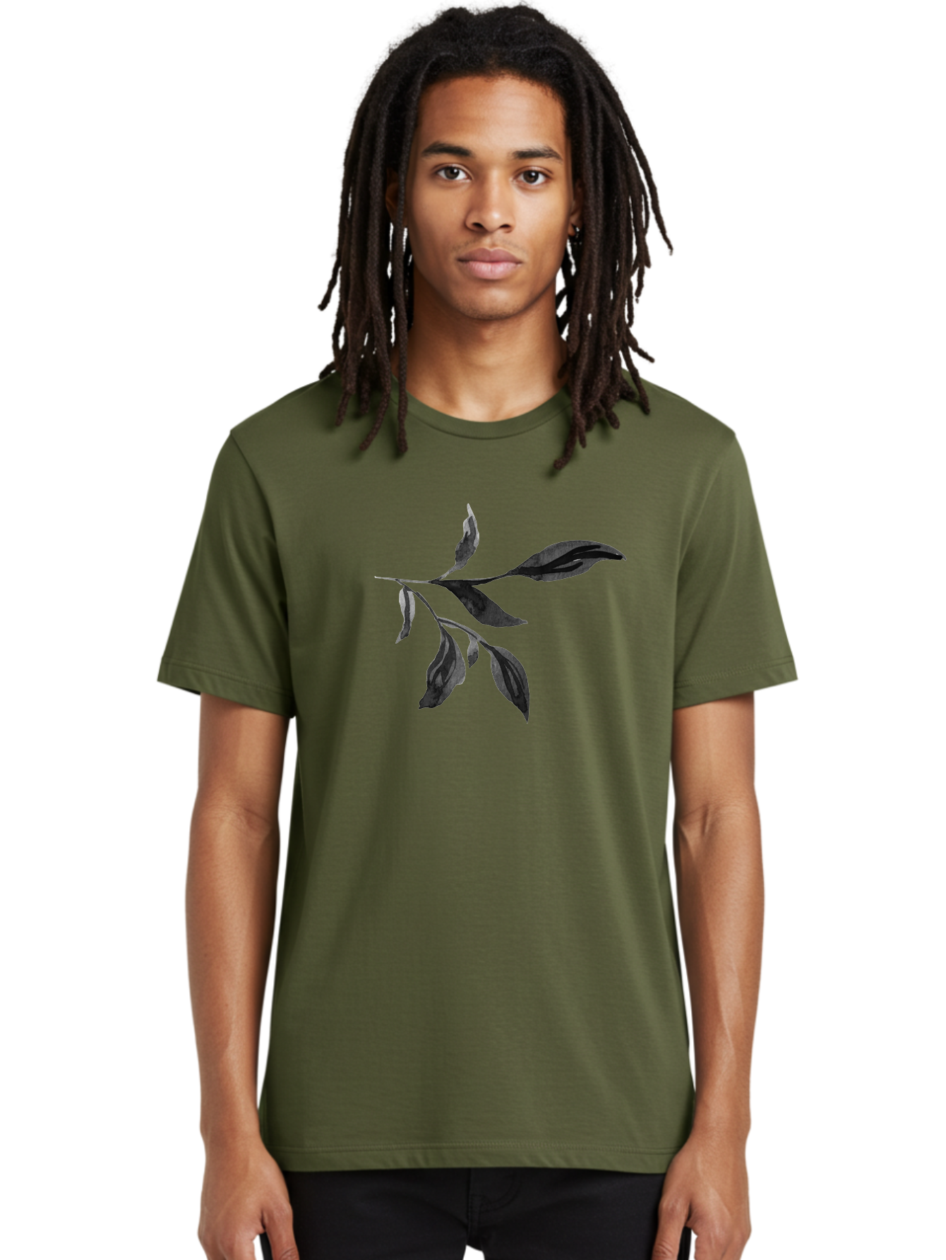 Black-Leaves Men'S Graphic Tee, 100% Cotton, Comfortable Casual Summer Wear, Machine Washable, Black Leaves, Foliage, Botanical Illustration, Leafy Branch, Dark Foliage, Minimalist Design, Simple Graphics, Nature-Inspired Art, Leaf Arrangement Aac294 14