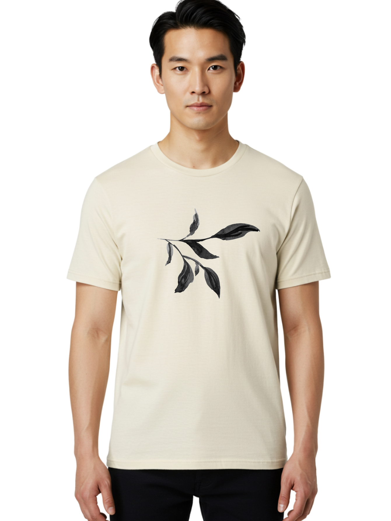 Black-Leaves Men'S Graphic Tee, 100% Cotton, Comfortable Casual Summer Wear, Machine Washable, Black Leaves, Foliage, Botanical Illustration, Leafy Branch, Dark Foliage, Minimalist Design, Simple Graphics, Nature-Inspired Art, Leaf Arrangement Aac294 10