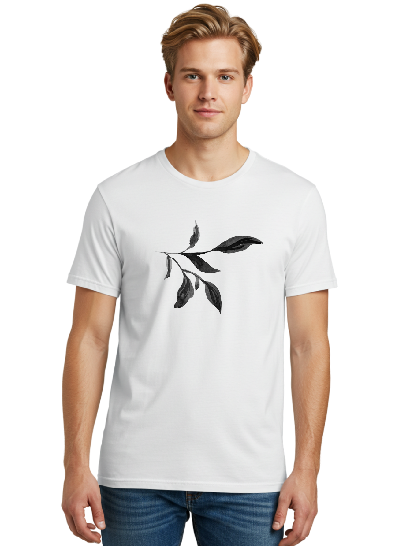 Black-Leaves Men'S Graphic Tee, 100% Cotton, Comfortable Casual Summer Wear, Machine Washable, Black Leaves, Foliage, Botanical Illustration, Leafy Branch, Dark Foliage, Minimalist Design, Simple Graphics, Nature-Inspired Art, Leaf Arrangement Aac294 22