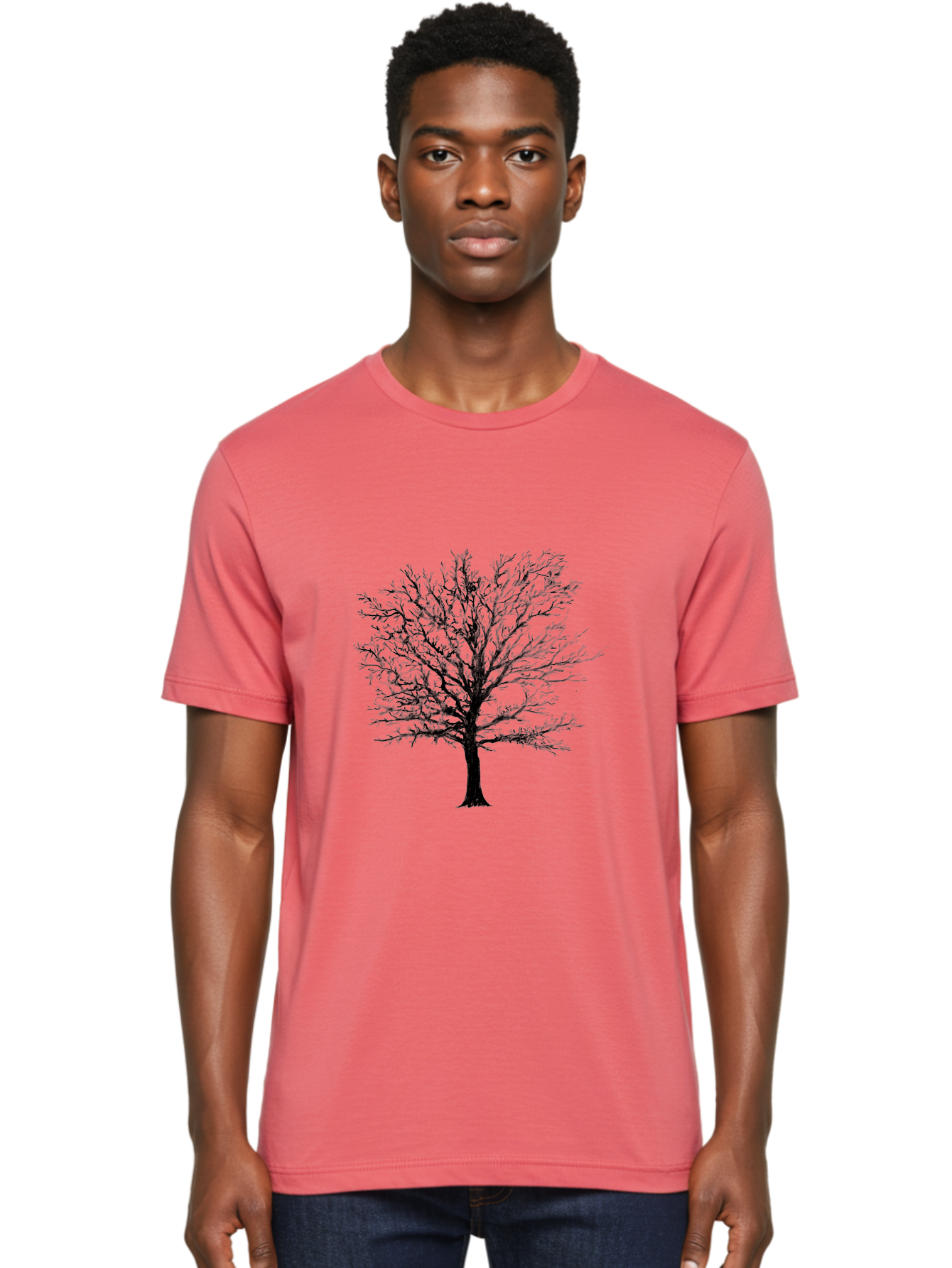 Black-Tree-Silhouette Men'S Graphic Tee, 100% Cotton, Comfortable Casual Summer Wear, Machine Washable, Bare Tree Silhouette, Winter Landscape, Barren Branches, Tree Without Leaves, Minimalist Design, Monochrome Tree, Natural Simplicity Aac295 28