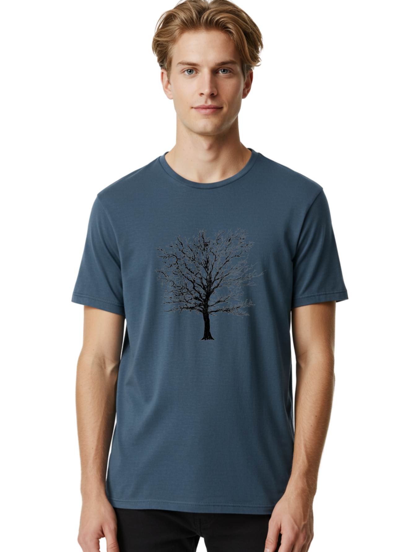 Black-Tree-Silhouette Men'S Graphic Tee, 100% Cotton, Comfortable Casual Summer Wear, Machine Washable, Bare Tree Silhouette, Winter Landscape, Barren Branches, Tree Without Leaves, Minimalist Design, Monochrome Tree, Natural Simplicity Aac295 10