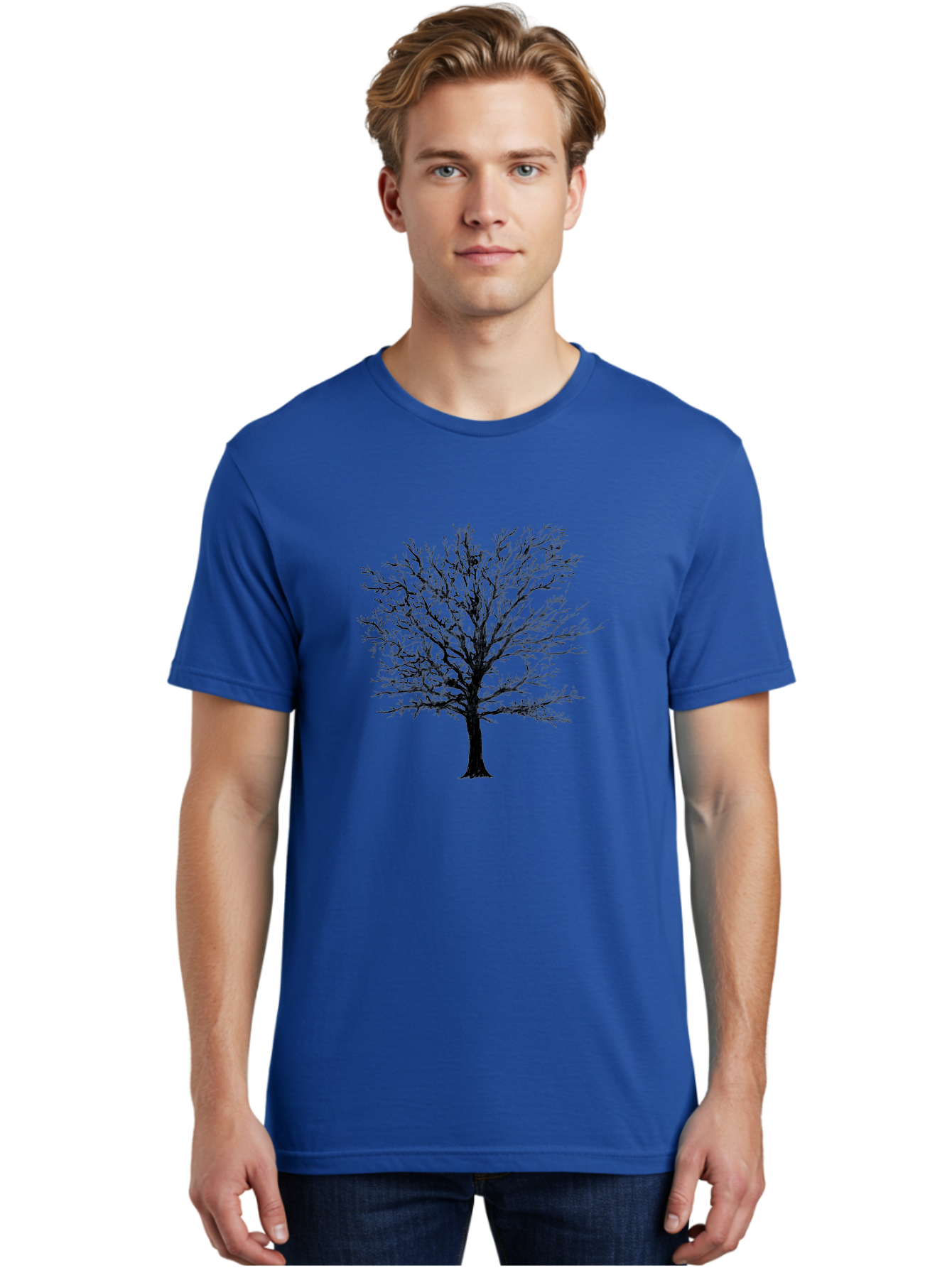 Black-Tree-Silhouette Men'S Graphic Tee, 100% Cotton, Comfortable Casual Summer Wear, Machine Washable, Bare Tree Silhouette, Winter Landscape, Barren Branches, Tree Without Leaves, Minimalist Design, Monochrome Tree, Natural Simplicity Aac295 6
