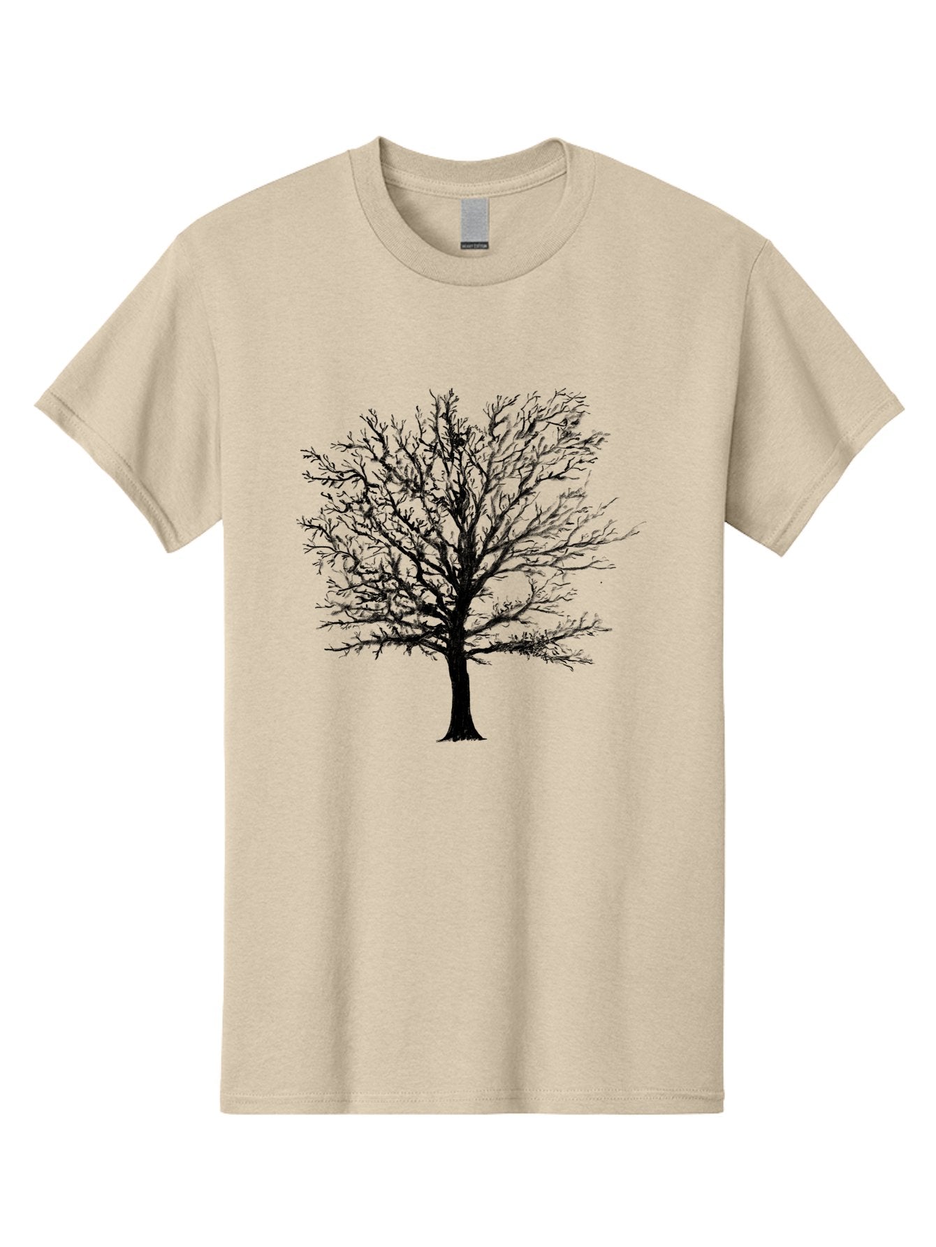 Black-Tree-Silhouette Men'S Graphic Tee, 100% Cotton, Comfortable Casual Summer Wear, Machine Washable, Bare Tree Silhouette, Winter Landscape, Barren Branches, Tree Without Leaves, Minimalist Design, Monochrome Tree, Natural Simplicity Aac295 5