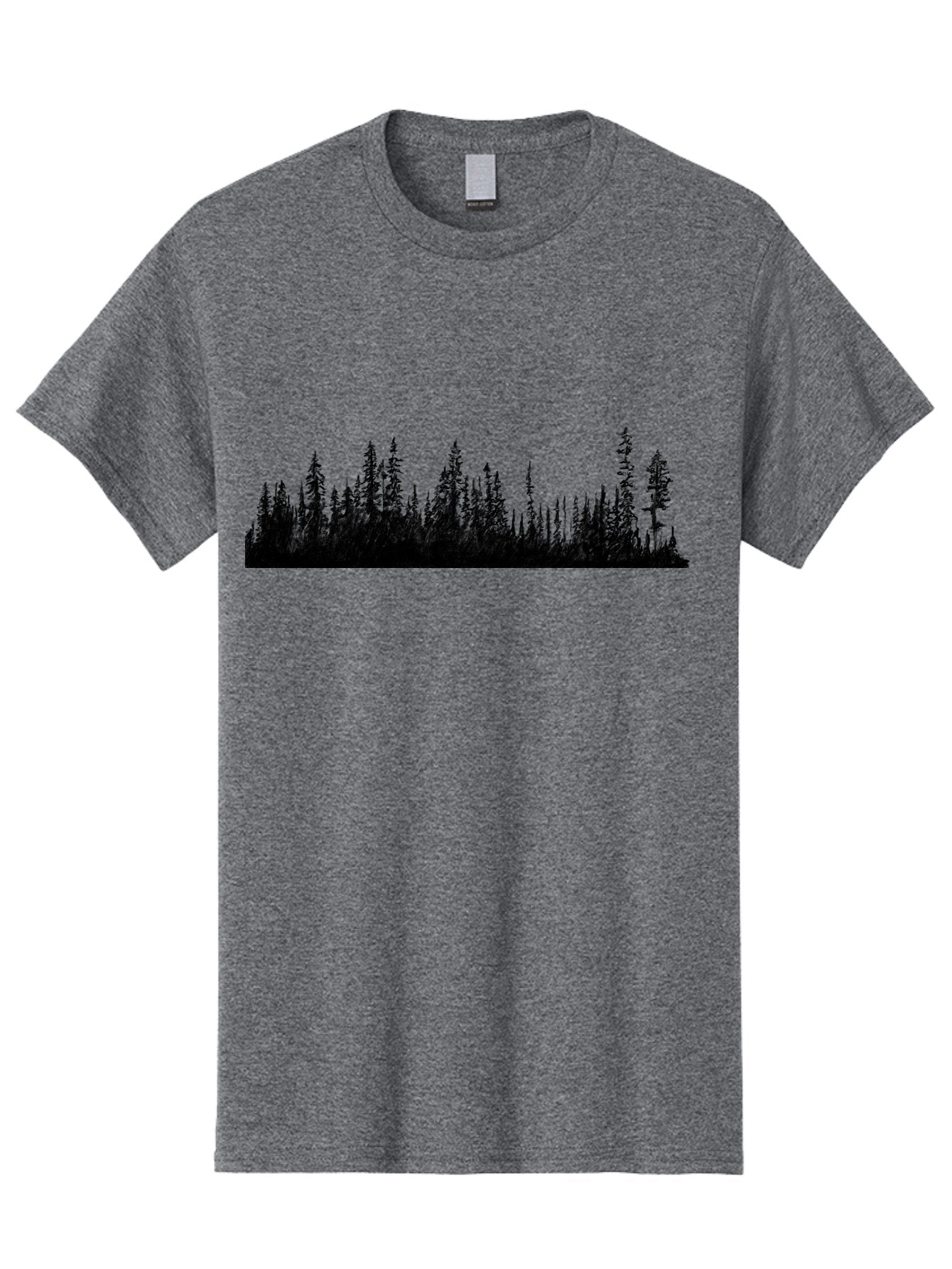 Evergreen-Silhouettes Men'S Graphic Tee, 100% Cotton, Comfortable Casual Summer Wear, Machine Washable, Silhouetted Trees, Evergreen Forest, Pine Tree Landscape, Dark Foliage, Mysterious Ambiance, Scenic Edge, Nature Illustration, Forest Scene Aac305