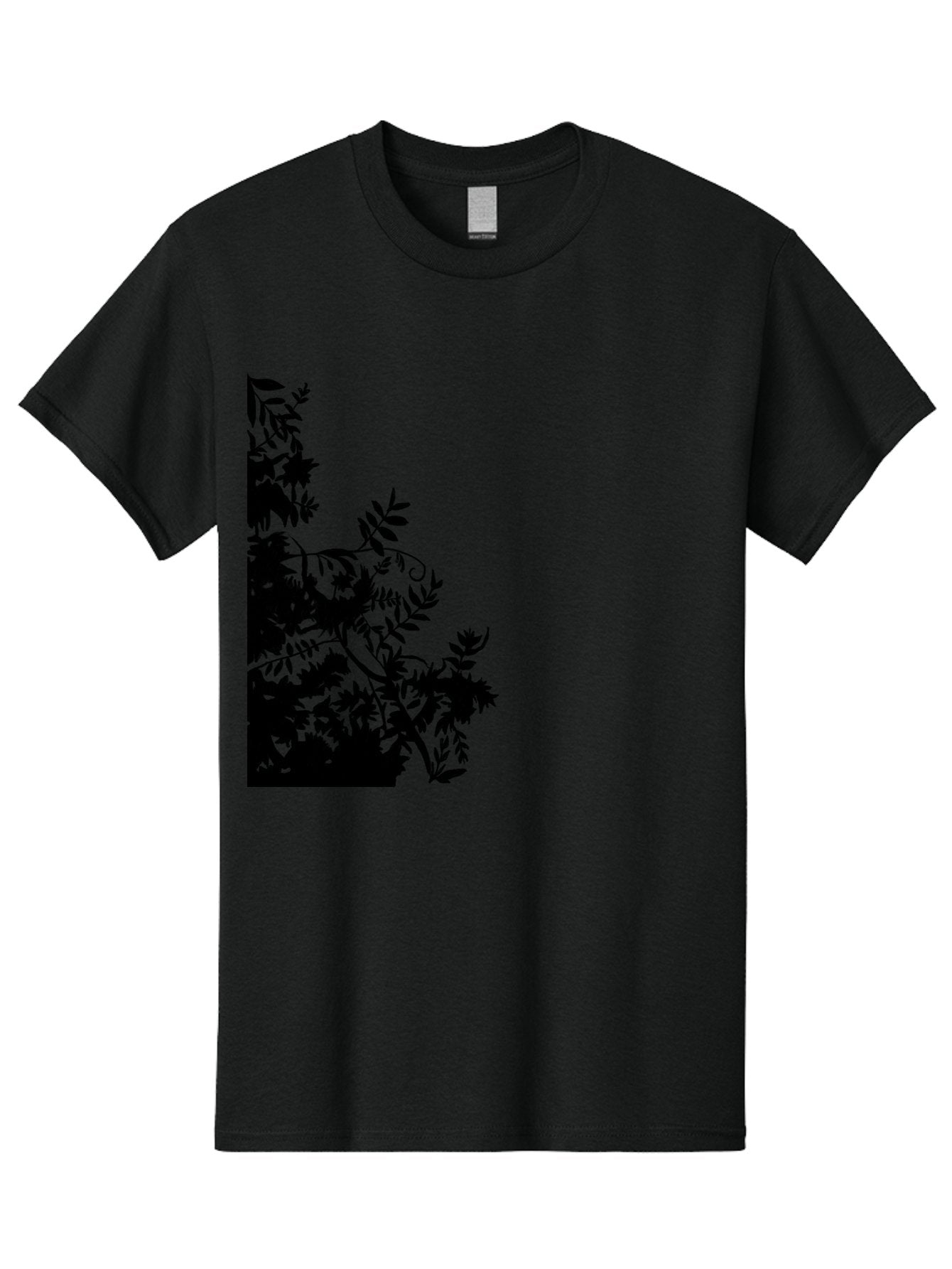 Floral-Silhouette Men'S Graphic Tee, 100% Cotton, Comfortable Casual Summer Wear, Machine Washable, Floral Silhouette, Black Leaves, Twisted Stems, Floral Arrangement, Botanical Design, Delicate Patterns, Intricate Details, Elegant Graphics Aac308