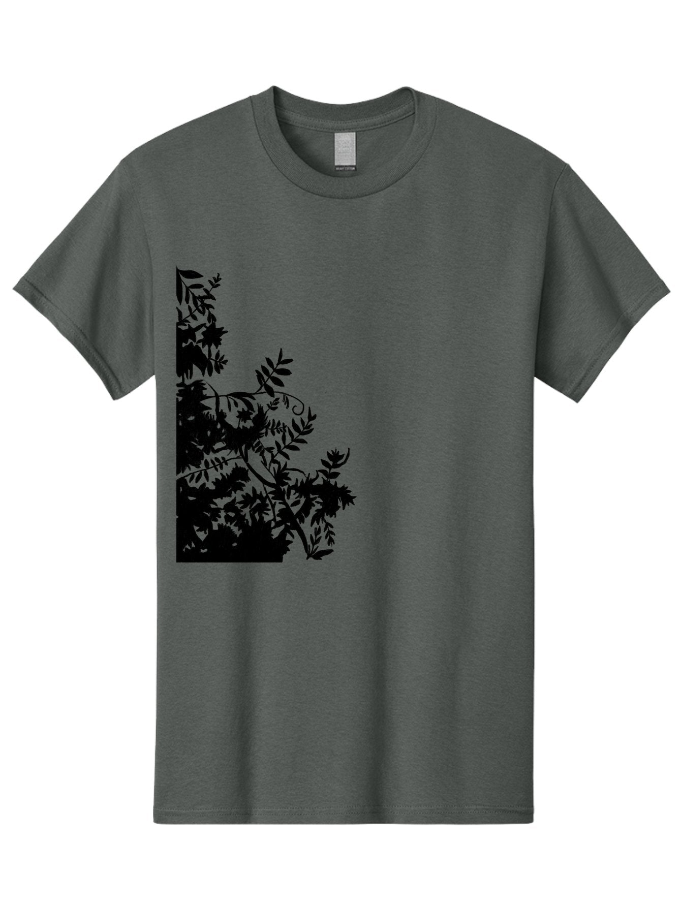 Floral-Silhouette Men'S Graphic Tee, 100% Cotton, Comfortable Casual Summer Wear, Machine Washable, Floral Silhouette, Black Leaves, Twisted Stems, Floral Arrangement, Botanical Design, Delicate Patterns, Intricate Details, Elegant Graphics Aac308 5