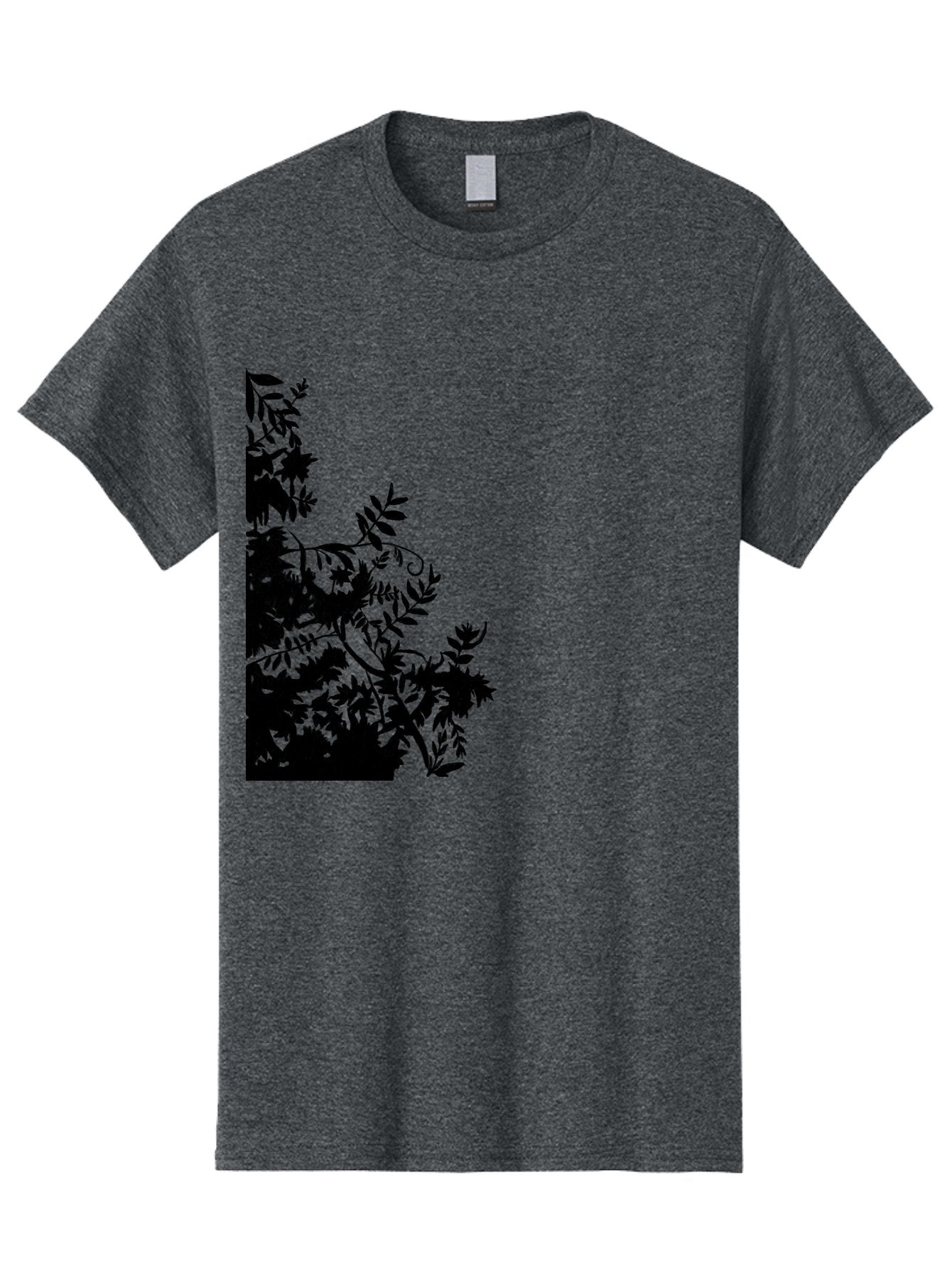 Floral-Silhouette Men'S Graphic Tee, 100% Cotton, Comfortable Casual Summer Wear, Machine Washable, Floral Silhouette, Black Leaves, Twisted Stems, Floral Arrangement, Botanical Design, Delicate Patterns, Intricate Details, Elegant Graphics Aac308