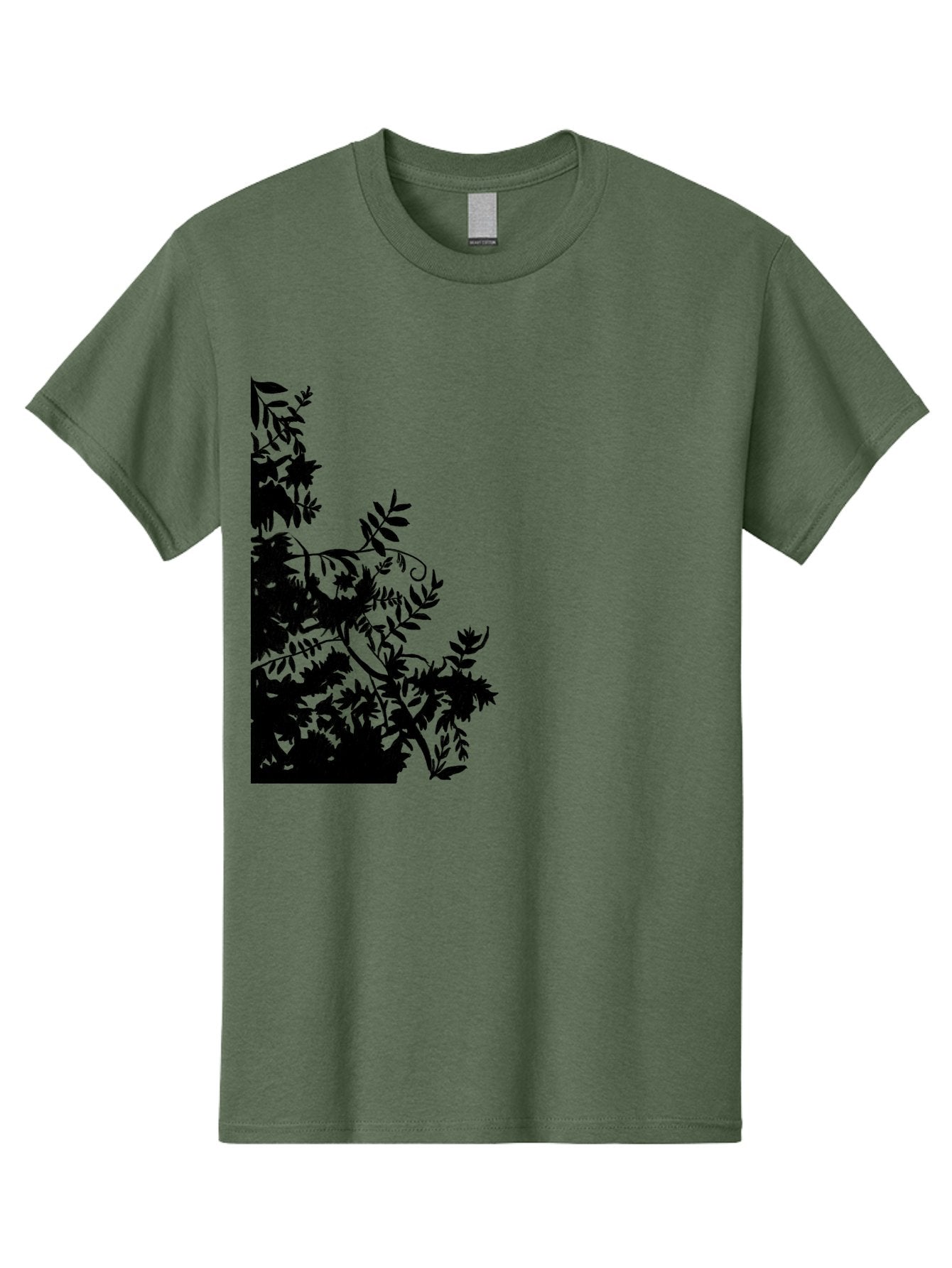 Floral-Silhouette Men'S Graphic Tee, 100% Cotton, Comfortable Casual Summer Wear, Machine Washable, Floral Silhouette, Black Leaves, Twisted Stems, Floral Arrangement, Botanical Design, Delicate Patterns, Intricate Details, Elegant Graphics Aac308 12