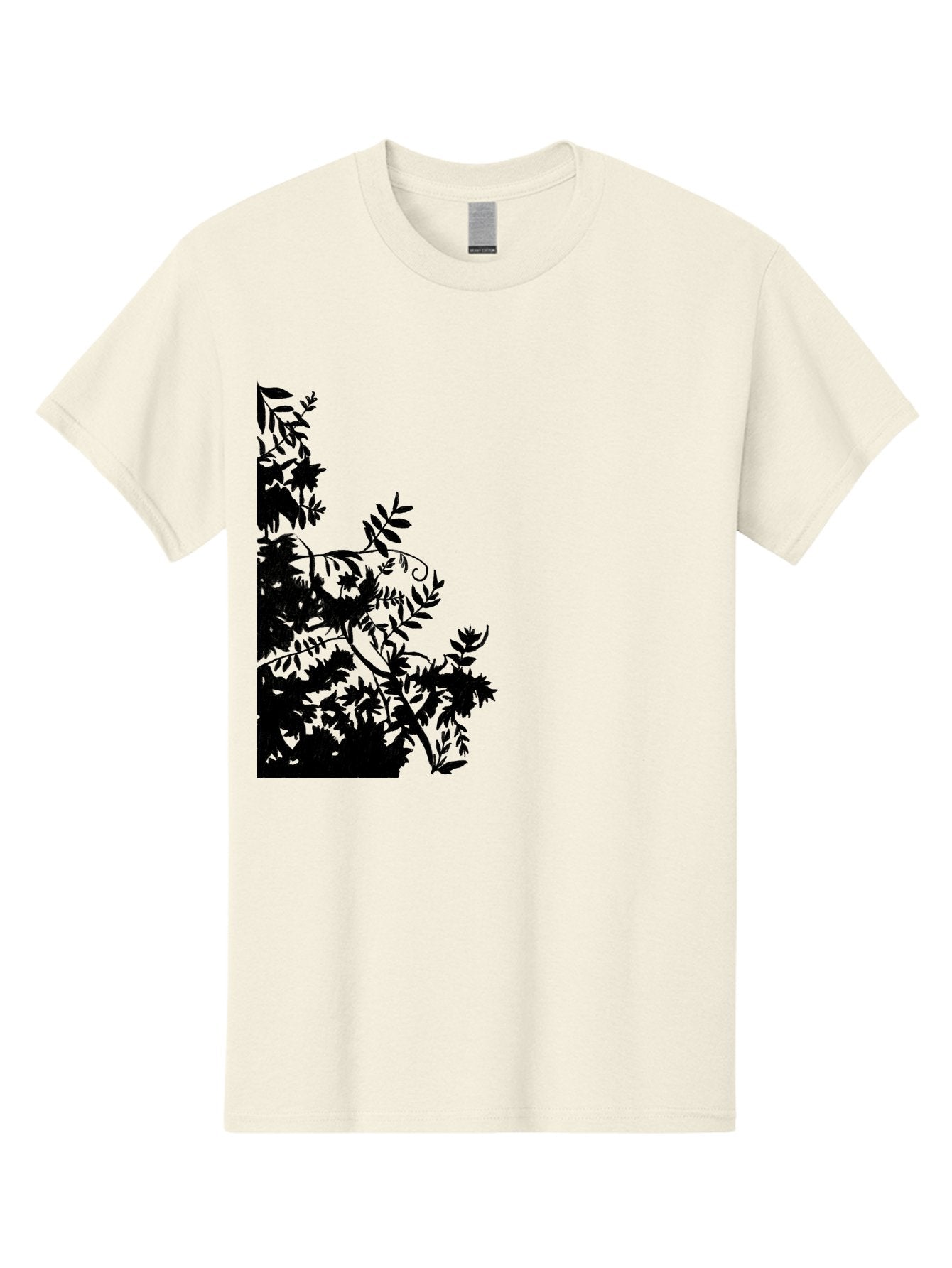 Floral-Silhouette Men'S Graphic Tee, 100% Cotton, Comfortable Casual Summer Wear, Machine Washable, Floral Silhouette, Black Leaves, Twisted Stems, Floral Arrangement, Botanical Design, Delicate Patterns, Intricate Details, Elegant Graphics Aac308 14