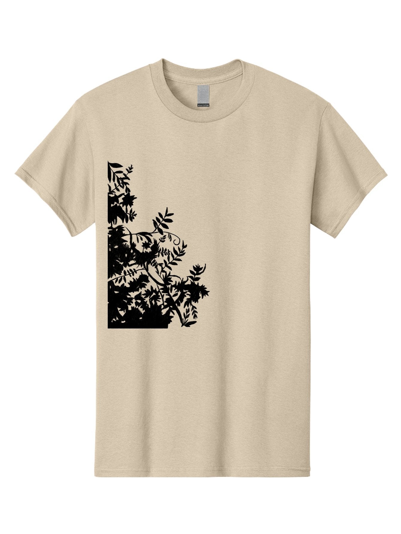 Floral-Silhouette Men'S Graphic Tee, 100% Cotton, Comfortable Casual Summer Wear, Machine Washable, Floral Silhouette, Black Leaves, Twisted Stems, Floral Arrangement, Botanical Design, Delicate Patterns, Intricate Details, Elegant Graphics Aac308 10