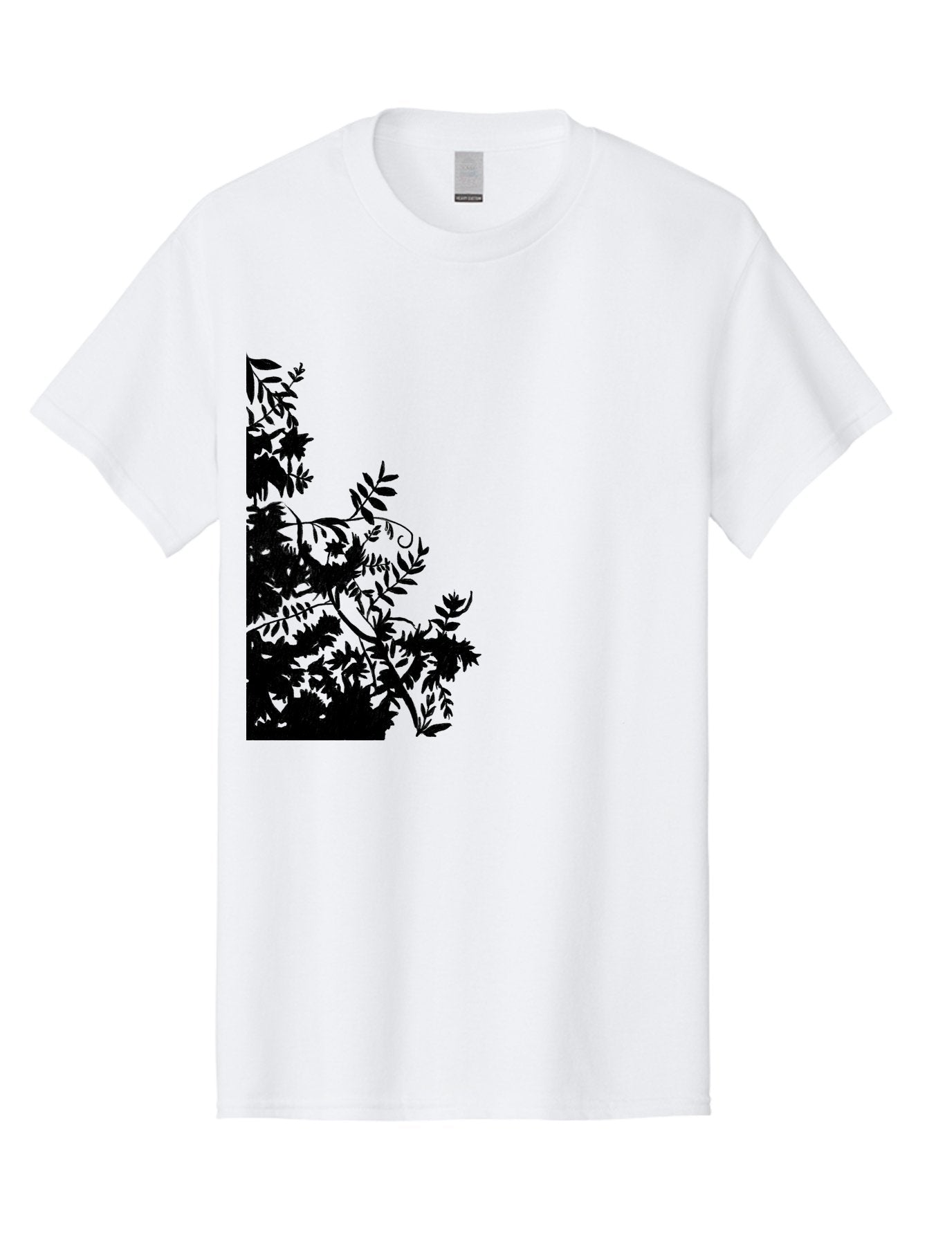 Floral-Silhouette Men'S Graphic Tee, 100% Cotton, Comfortable Casual Summer Wear, Machine Washable, Floral Silhouette, Black Leaves, Twisted Stems, Floral Arrangement, Botanical Design, Delicate Patterns, Intricate Details, Elegant Graphics Aac308 13