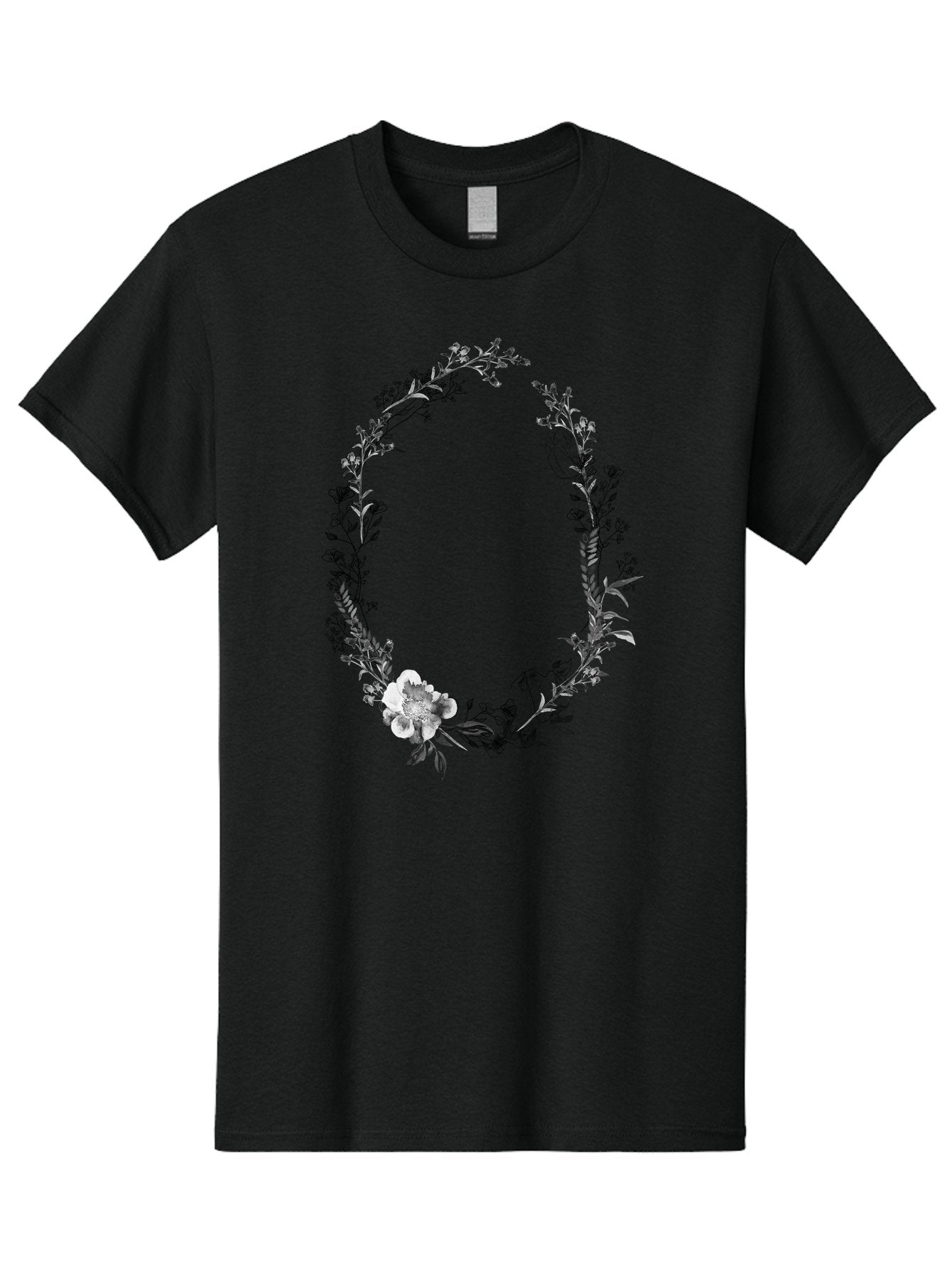 Floral-Wreath-1 Men'S Graphic Tee, 100% Cotton, Comfortable Casual Summer Wear, Machine Washable, Floral Wreath, Circular Frame, Wildflowers, Botanical Illustration, Delicate Flowers, Elegant Design, Black And White Flowers, Vintage Style Aac309 7