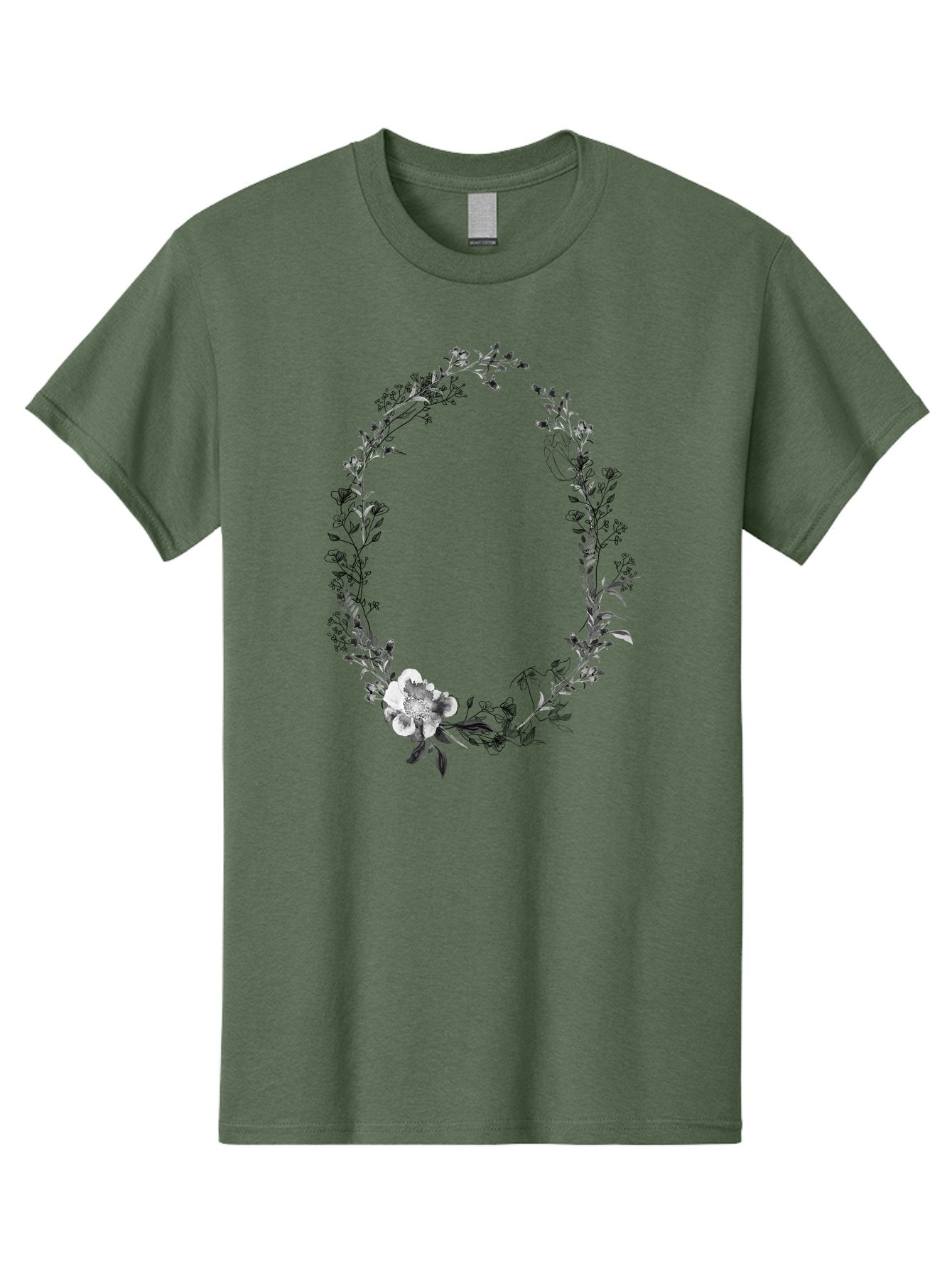 Floral-Wreath-1 Men'S Graphic Tee, 100% Cotton, Comfortable Casual Summer Wear, Machine Washable, Floral Wreath, Circular Frame, Wildflowers, Botanical Illustration, Delicate Flowers, Elegant Design, Black And White Flowers, Vintage Style Aac309 14