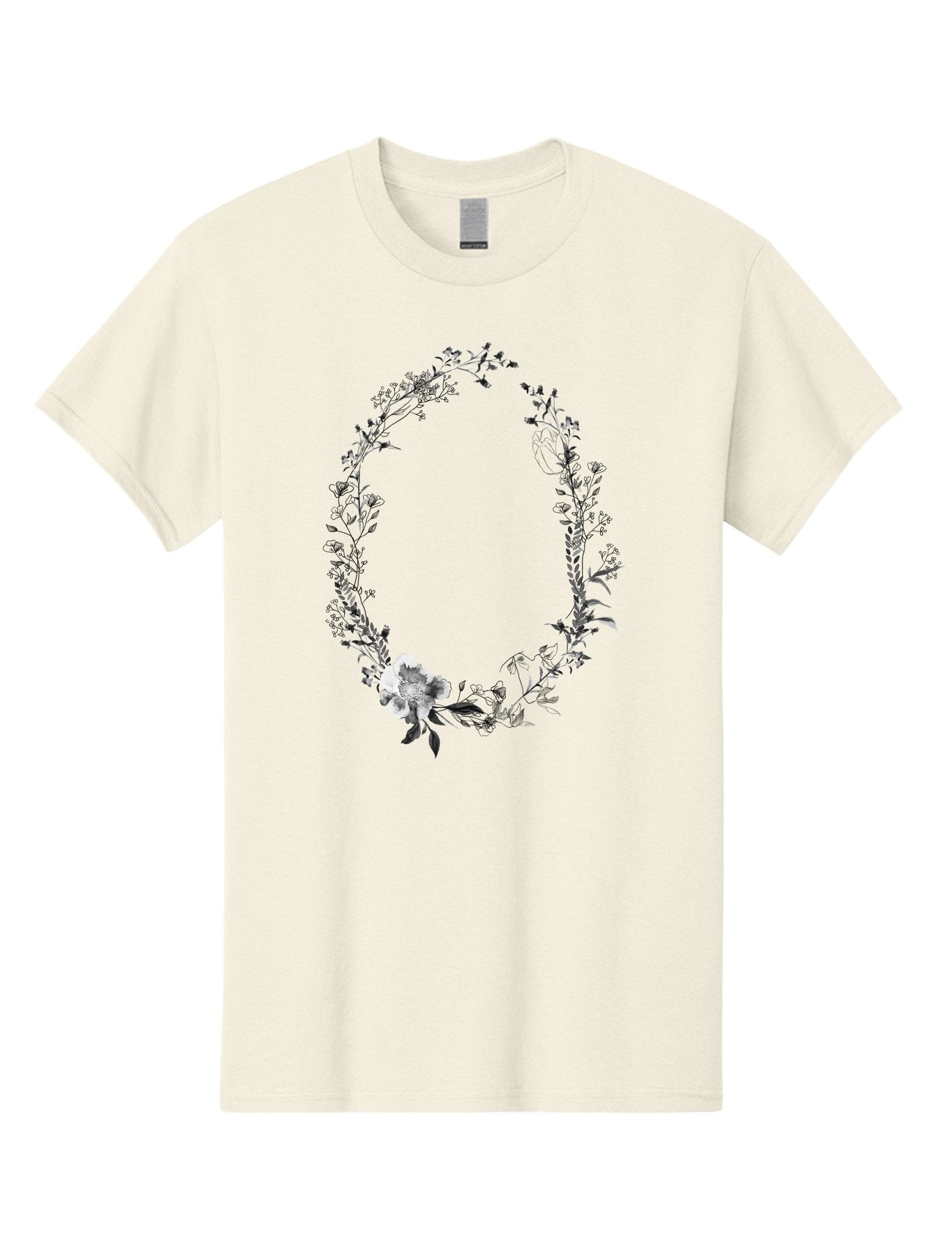 Floral-Wreath-1 Men'S Graphic Tee, 100% Cotton, Comfortable Casual Summer Wear, Machine Washable, Floral Wreath, Circular Frame, Wildflowers, Botanical Illustration, Delicate Flowers, Elegant Design, Black And White Flowers, Vintage Style Aac309 15