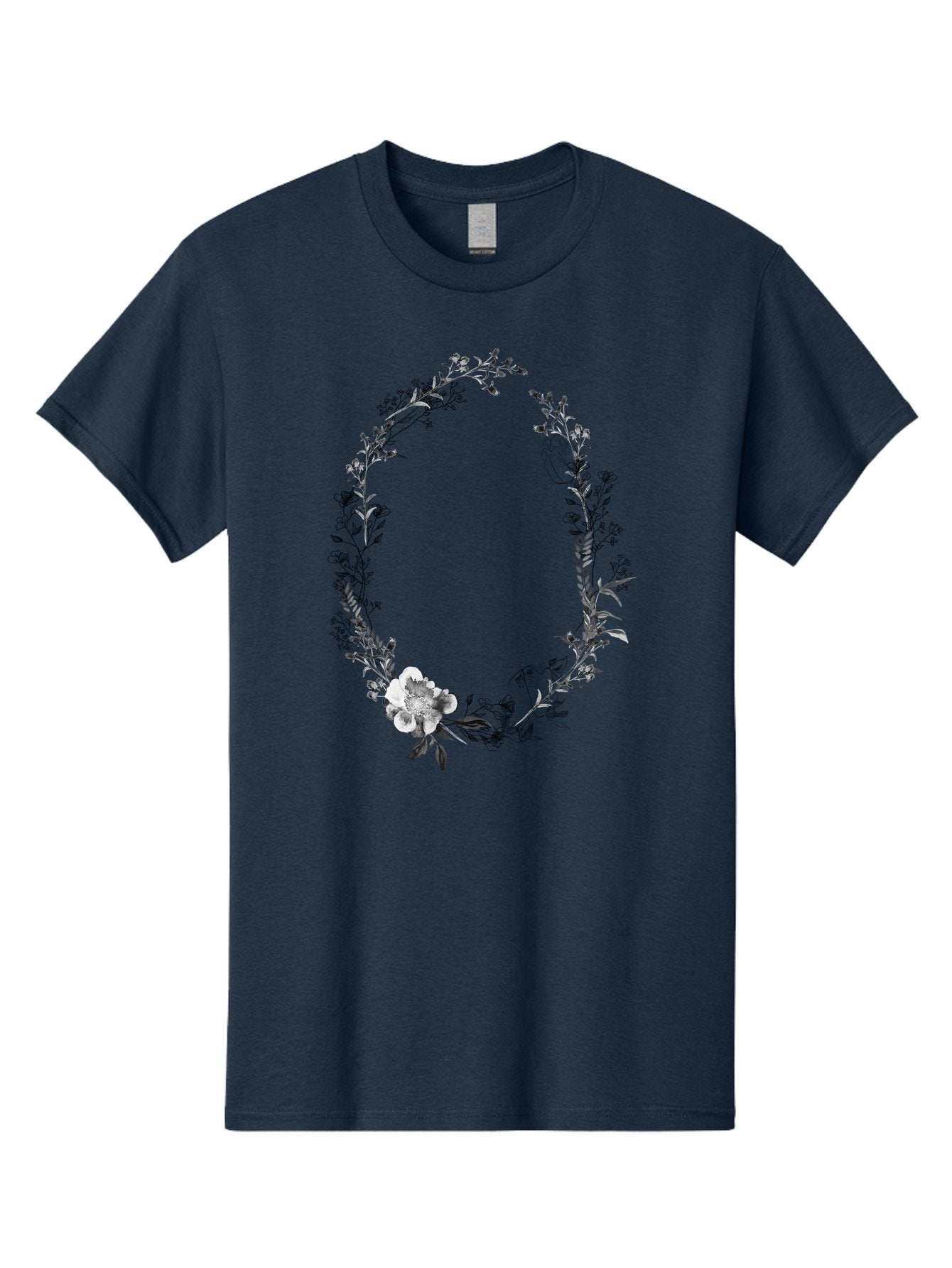 Floral-Wreath-1 Men'S Graphic Tee, 100% Cotton, Comfortable Casual Summer Wear, Machine Washable, Floral Wreath, Circular Frame, Wildflowers, Botanical Illustration, Delicate Flowers, Elegant Design, Black And White Flowers, Vintage Style Aac309 9