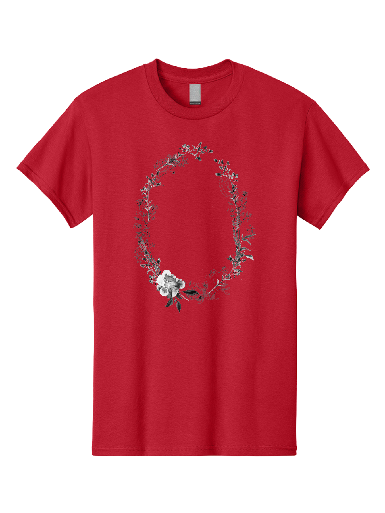 Floral-Wreath-1 Men'S Graphic Tee, 100% Cotton, Comfortable Casual Summer Wear, Machine Washable, Floral Wreath, Circular Frame, Wildflowers, Botanical Illustration, Delicate Flowers, Elegant Design, Black And White Flowers, Vintage Style Aac309 17