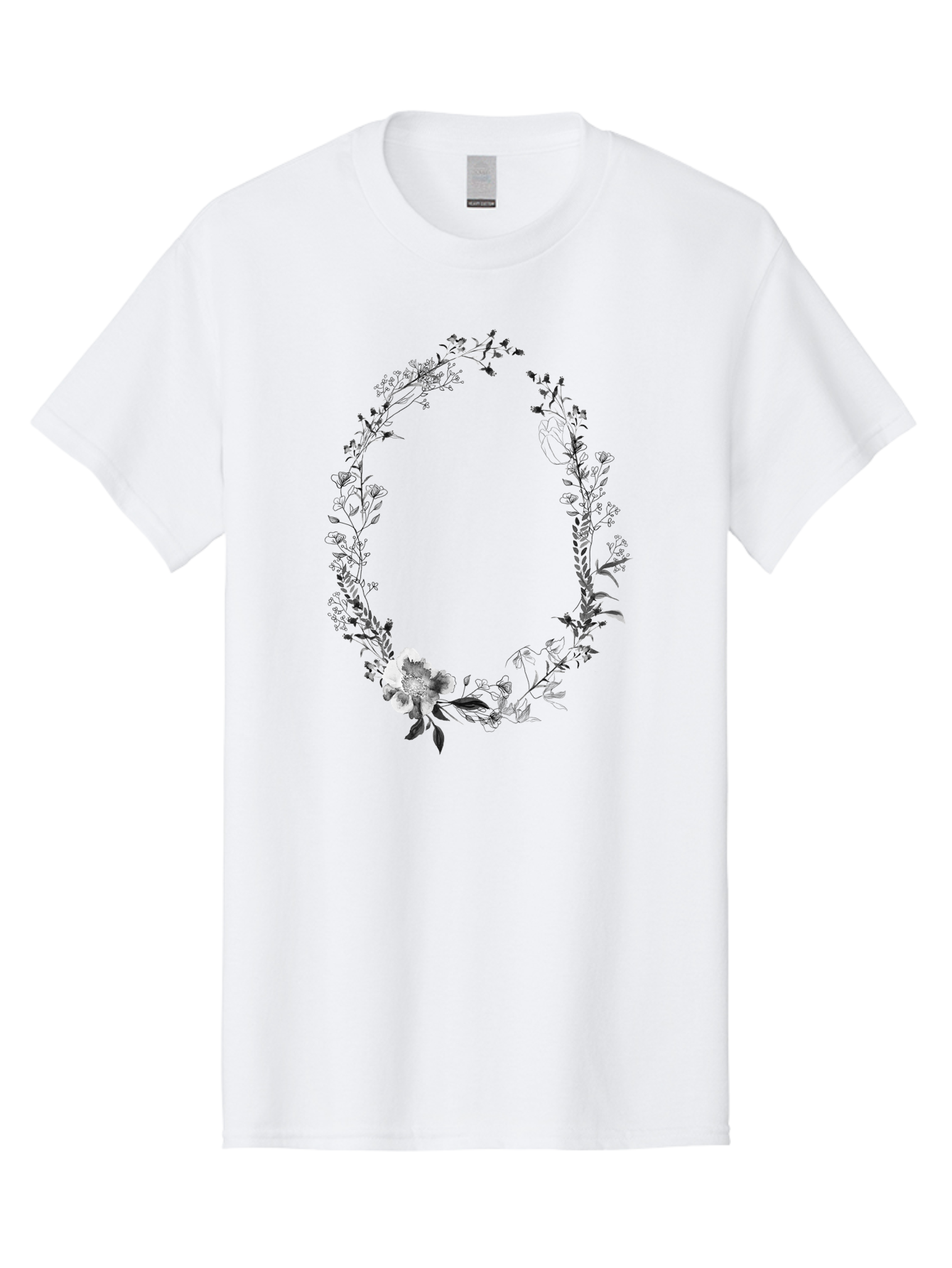 Floral-Wreath-1 Men'S Graphic Tee, 100% Cotton, Comfortable Casual Summer Wear, Machine Washable, Floral Wreath, Circular Frame, Wildflowers, Botanical Illustration, Delicate Flowers, Elegant Design, Black And White Flowers, Vintage Style Aac309 11